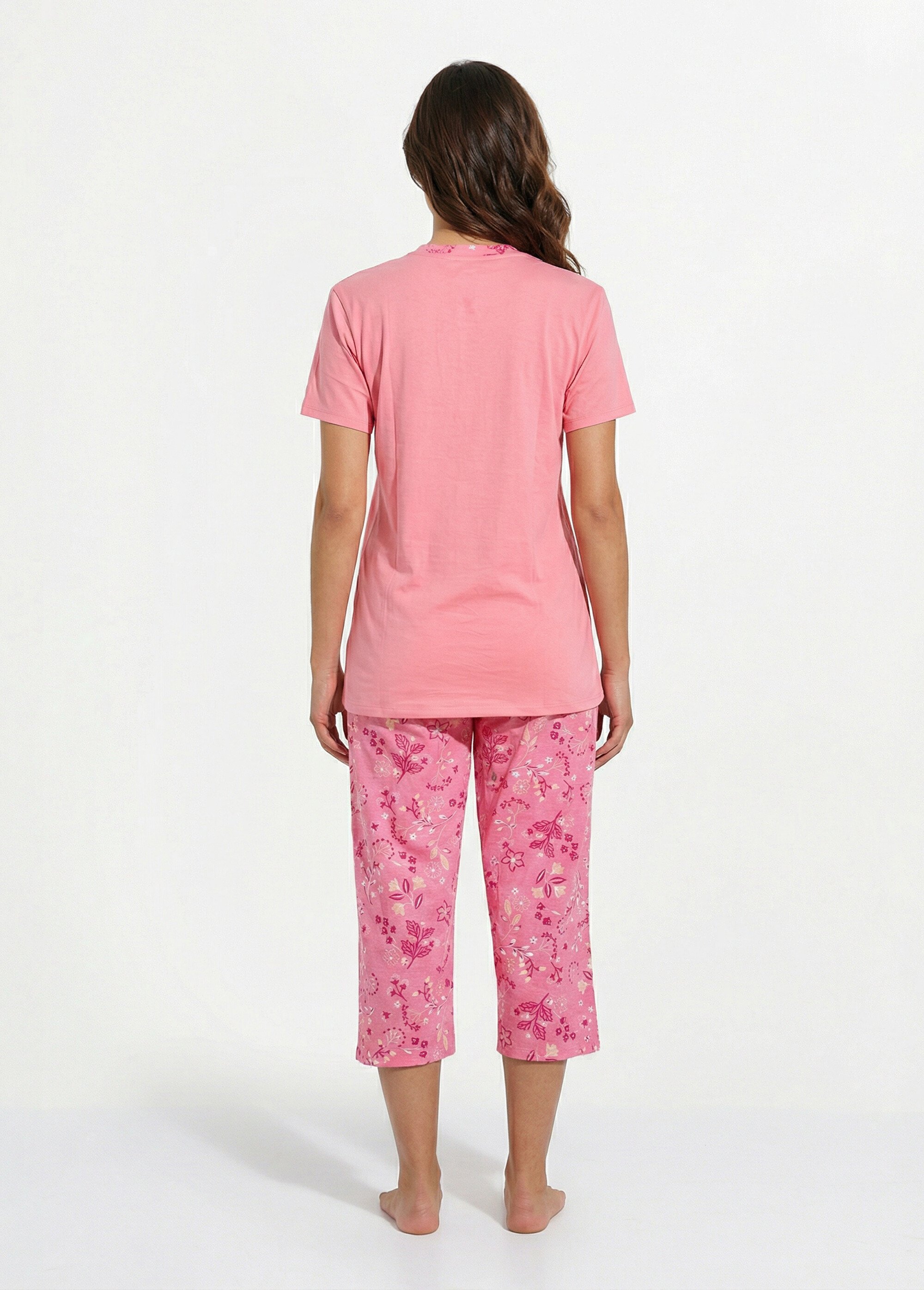 Pyjama corsaire col tunisien coton Femme Rose STEG DO1