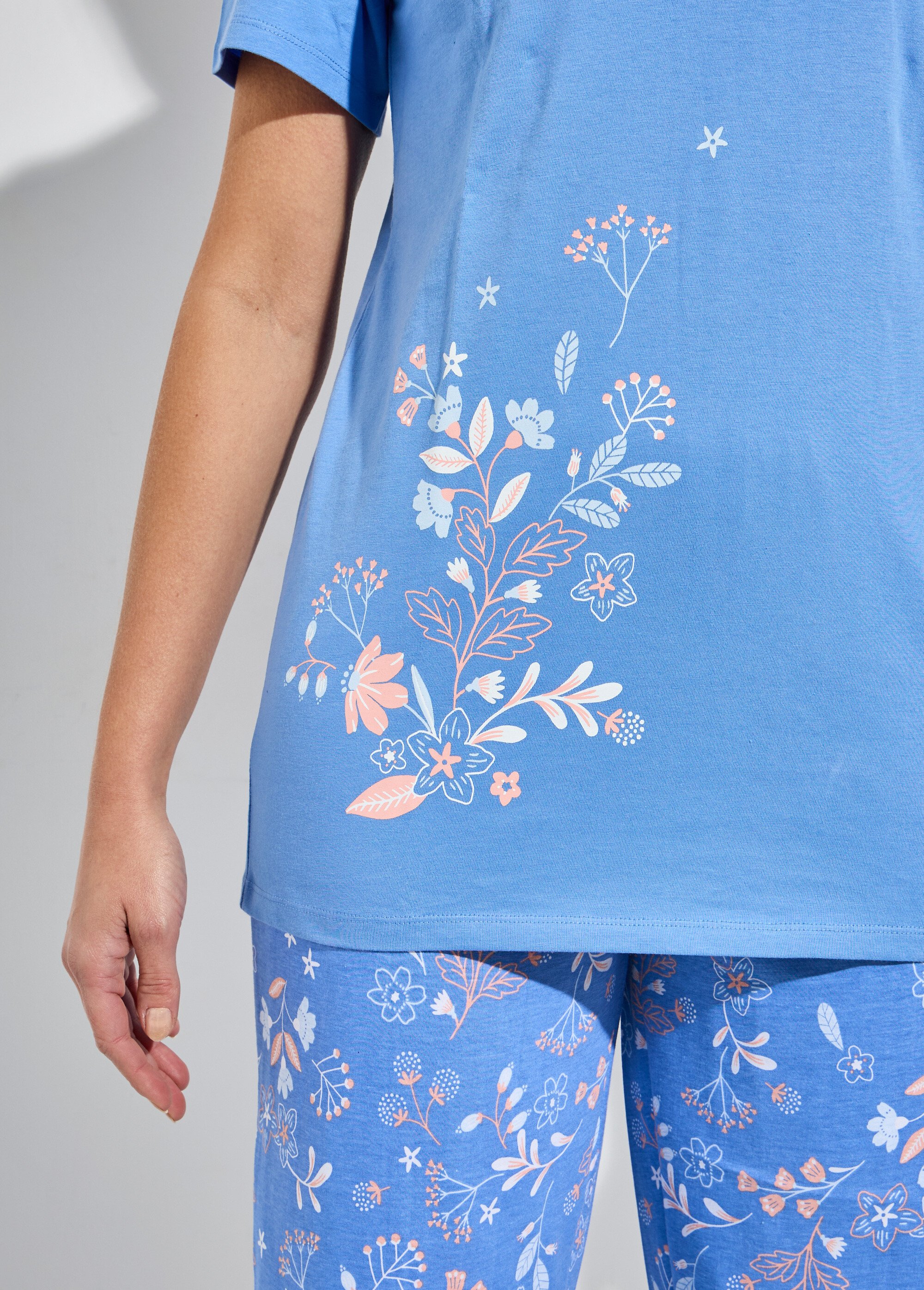 Pyjama corsaire col tunisien coton Femme Bleu STEG DE2