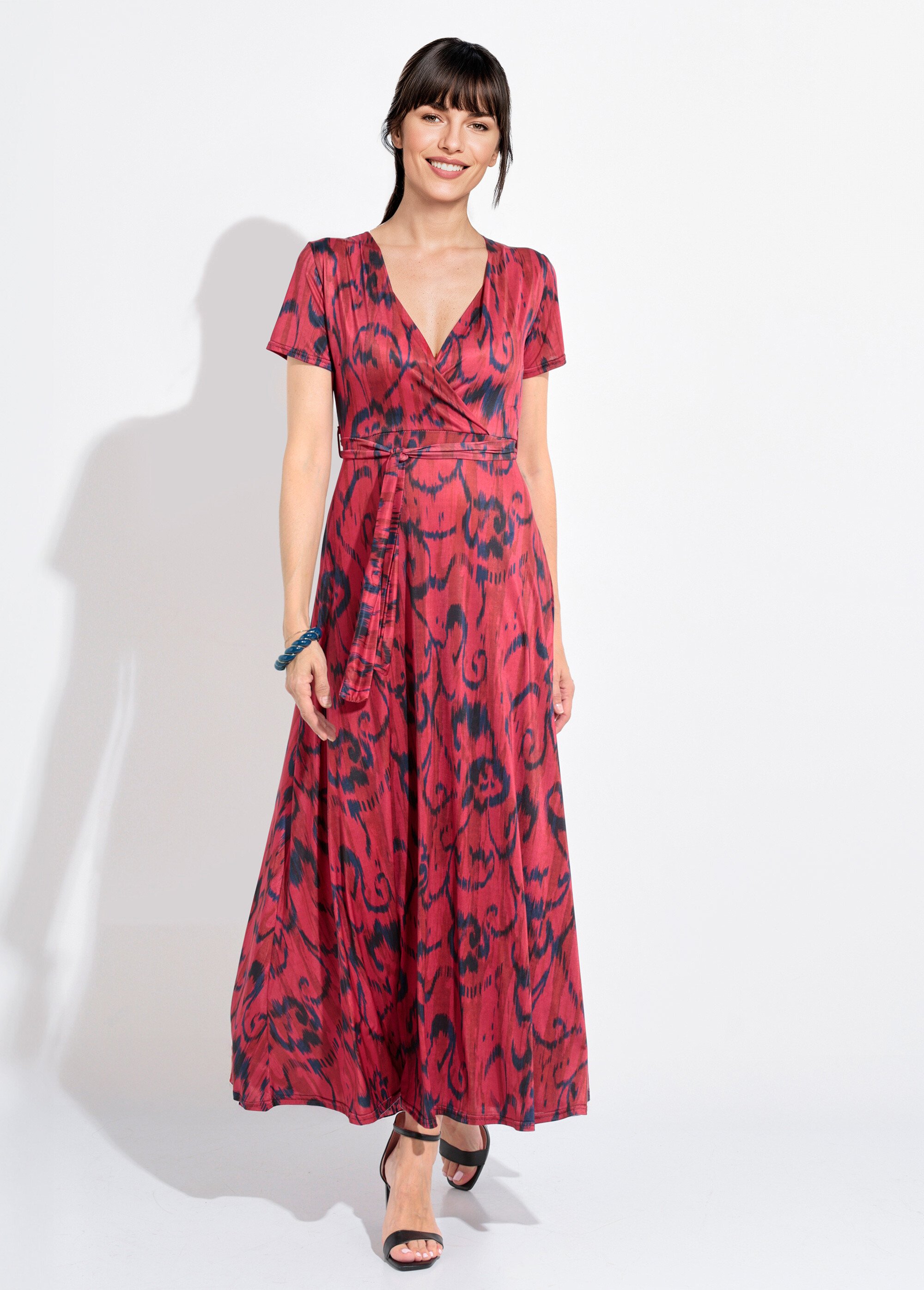Robe longue, col V cache-cœur ceinturée Femme Noir FI-ROBENIRONO FA1