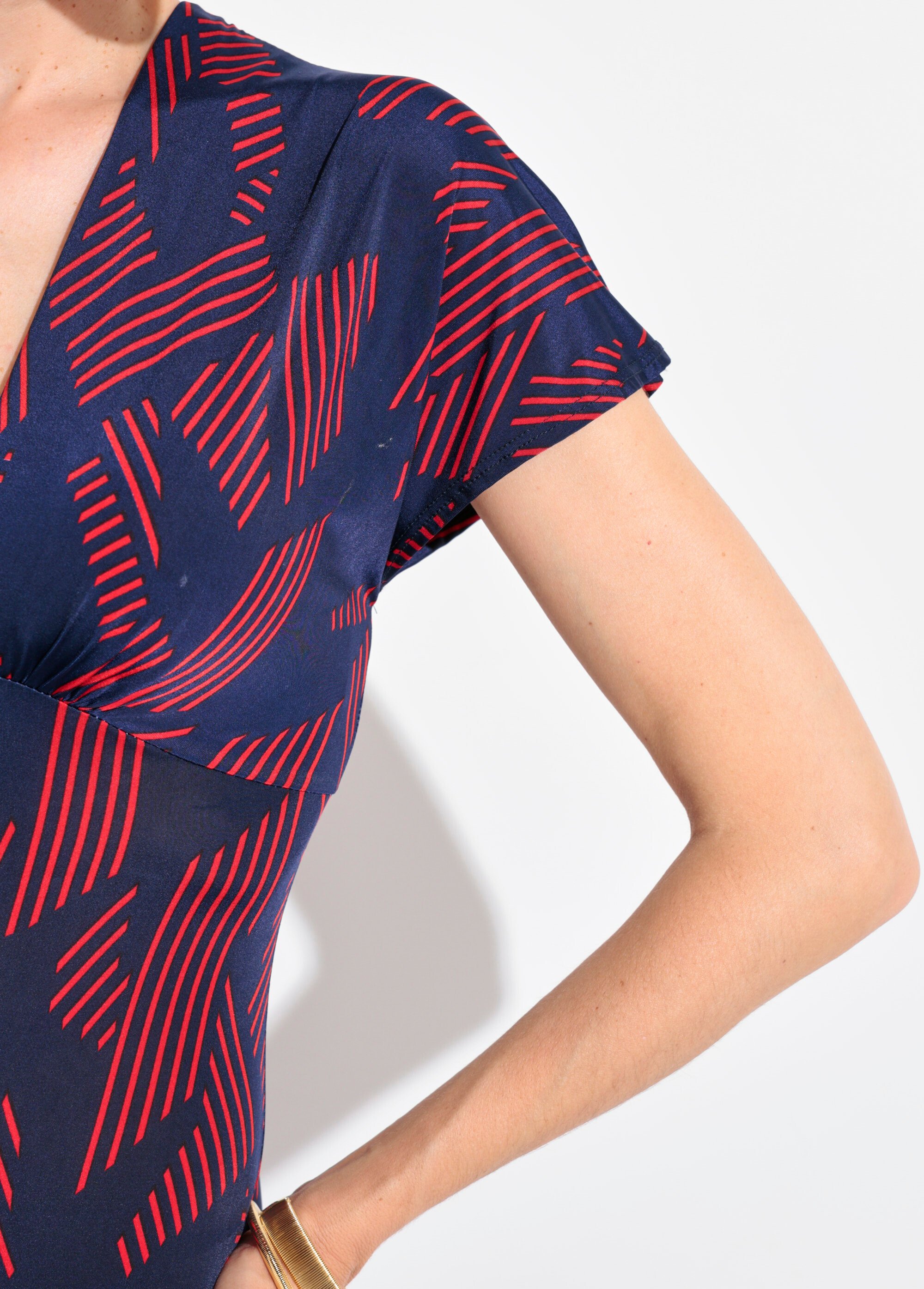 Robe longue manches col V motif graphique Femme MARINE ET BORDEAUX FI-DANSYBOMAR DE2