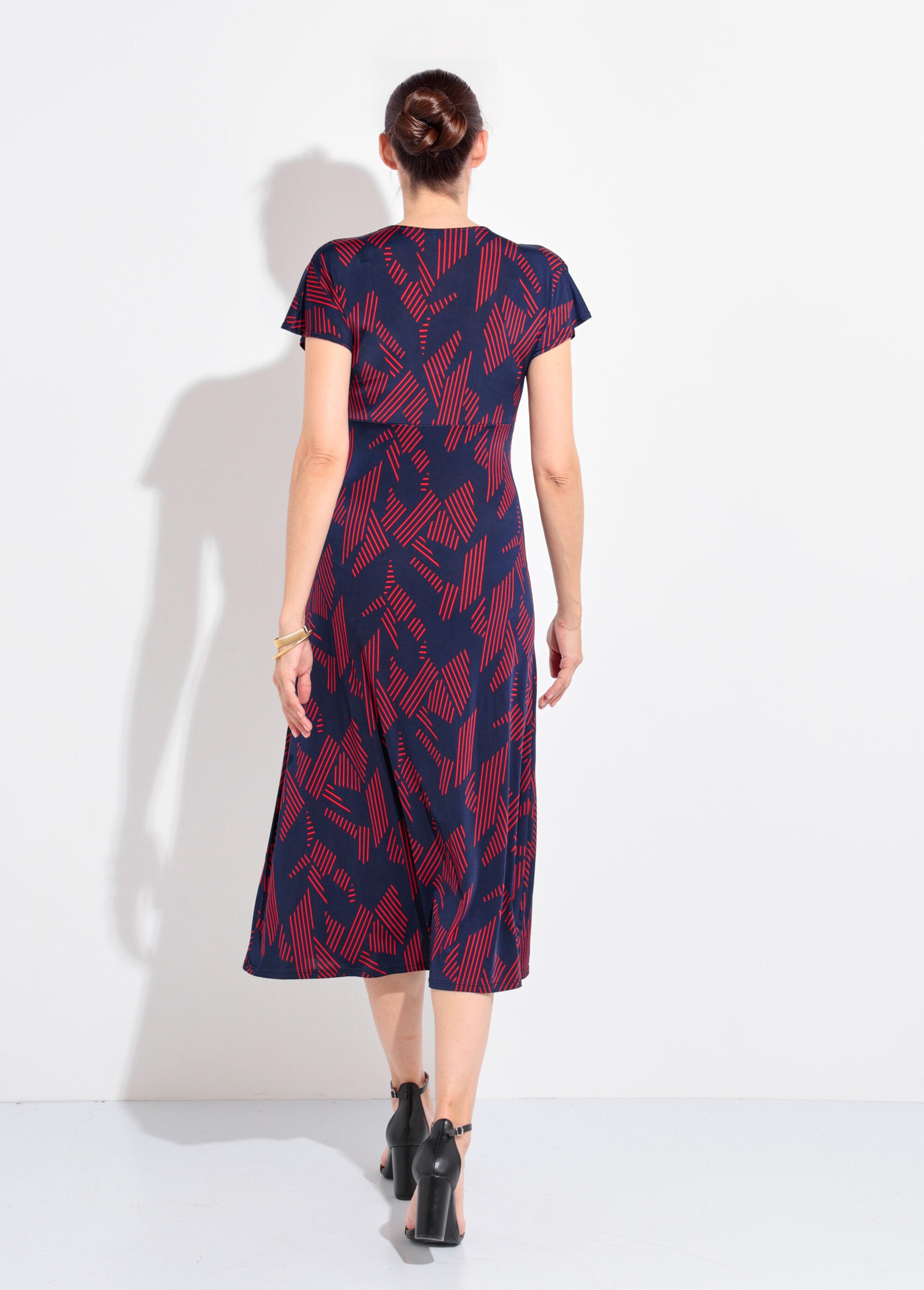 Robe longue manches col V motif graphique Femme MARINE ET BORDEAUX FI-DANSYBOMAR DO1