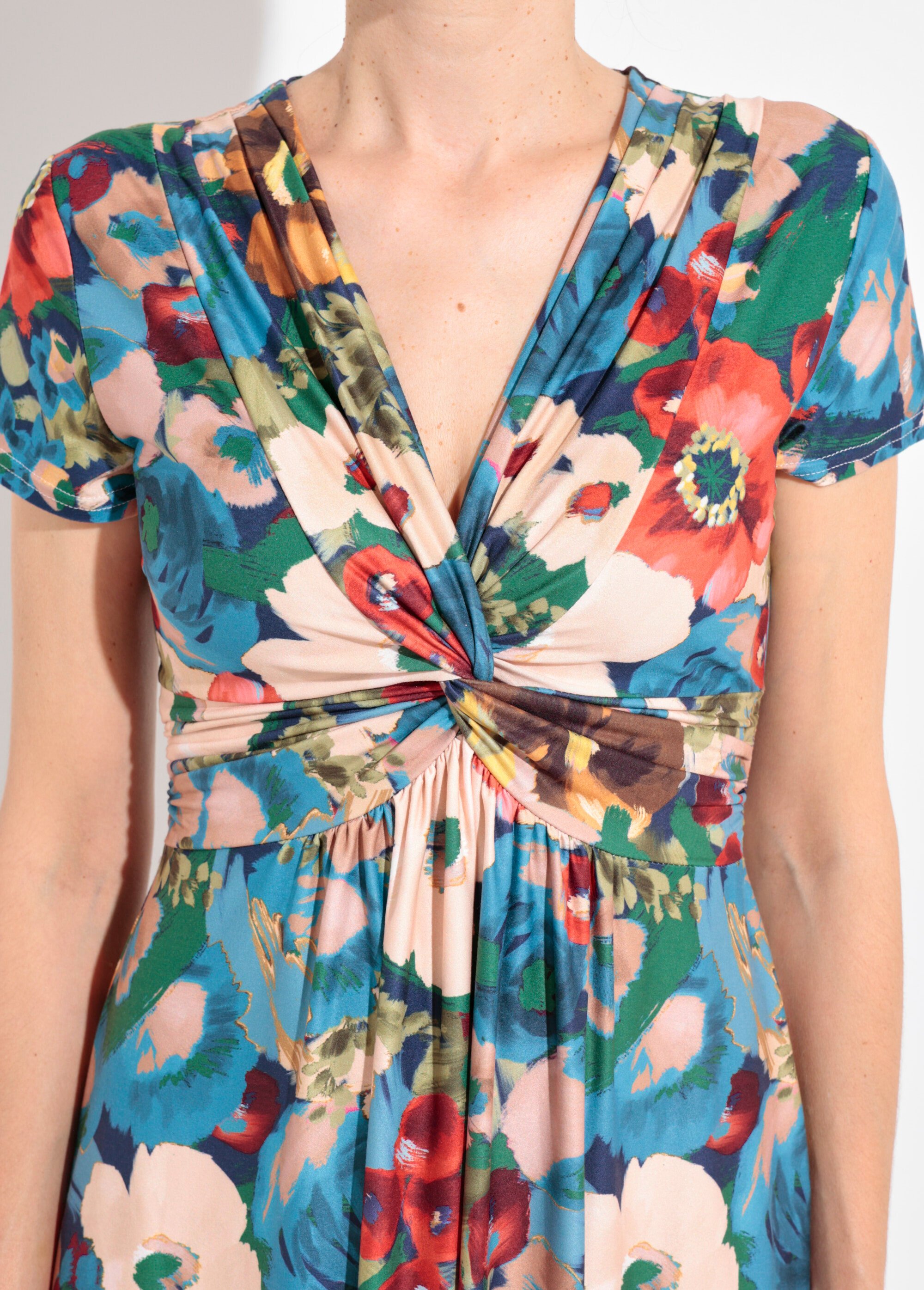 Robe manches courtes imprimé coquelicot Femme Bleu FI-MONIFLEURS DE1