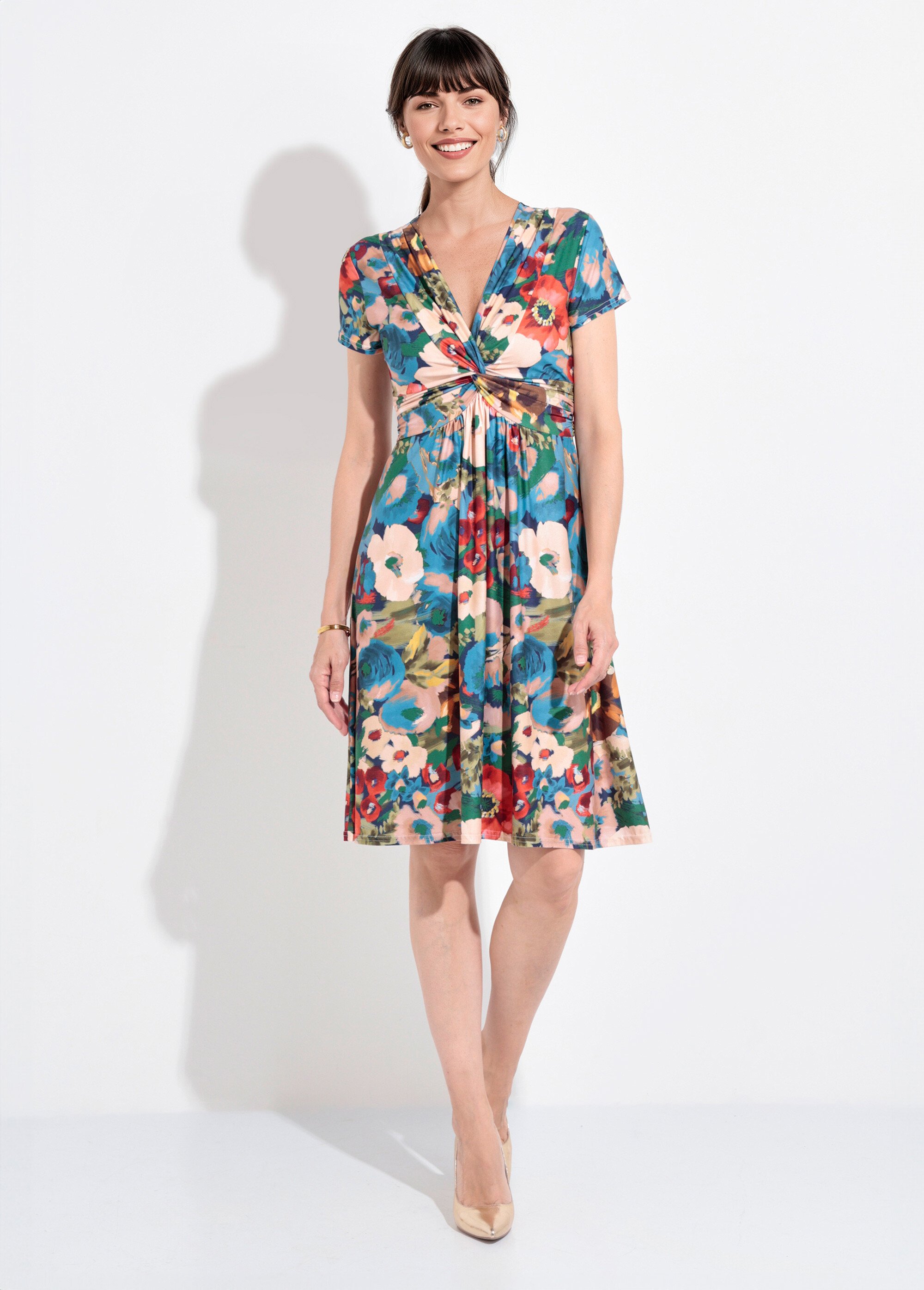 Robe manches courtes imprimé coquelicot Femme Bleu FI-MONIFLEURS FA1
