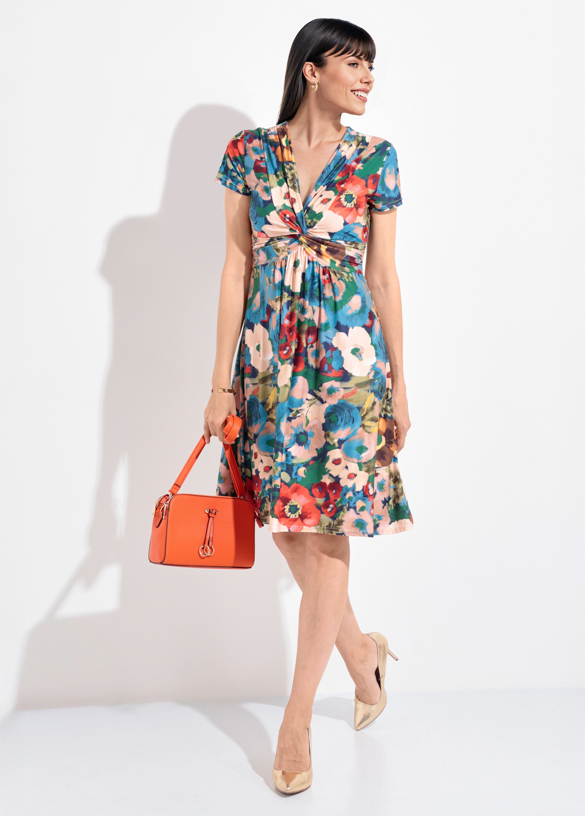 Robe manches courtes imprimé coquelicot Femme Bleu FI-MONIFLEURS MV1