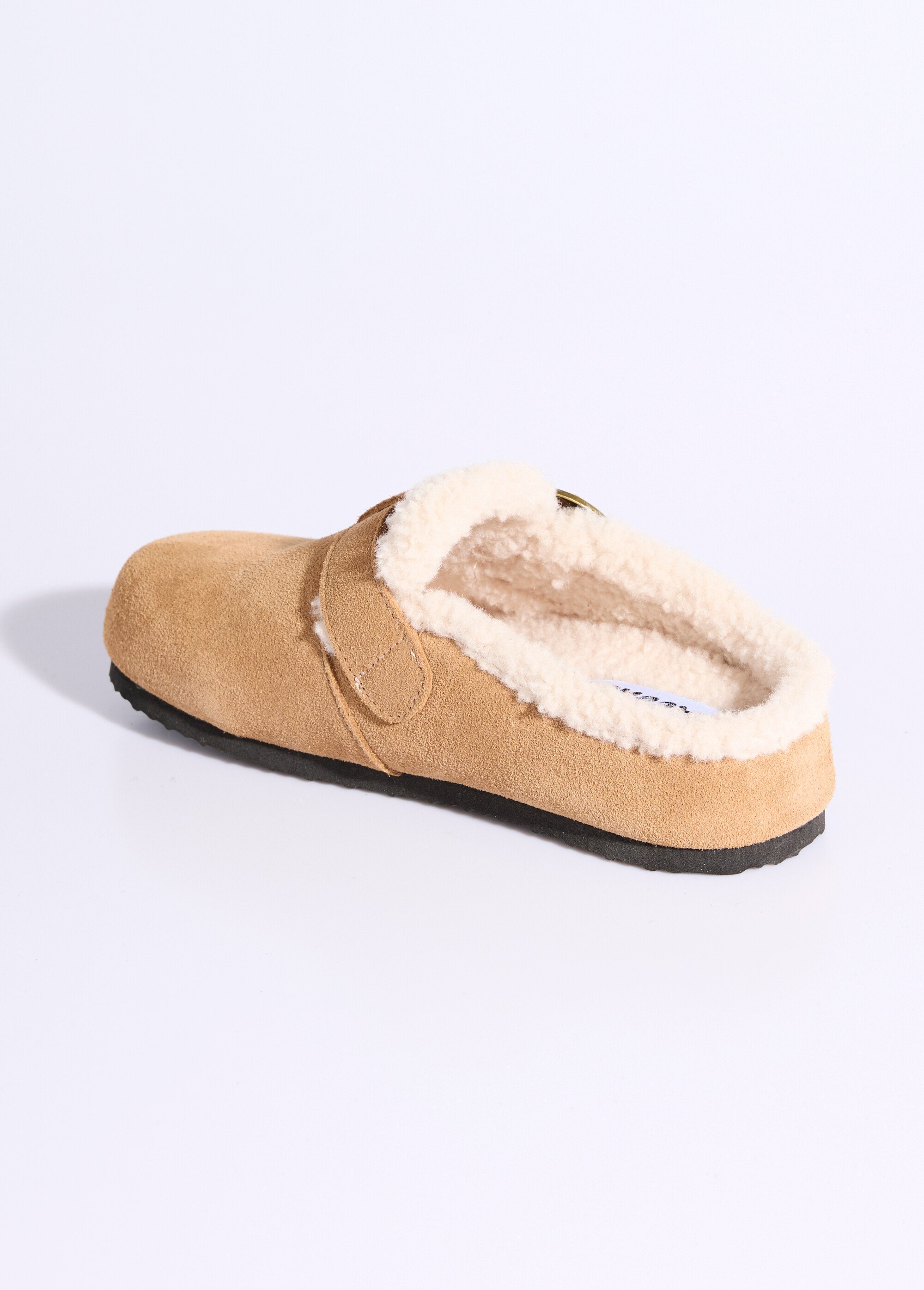 Sabots en cuir suédé, intérieur fourrure Femme Beige JPAL-1326 DO1