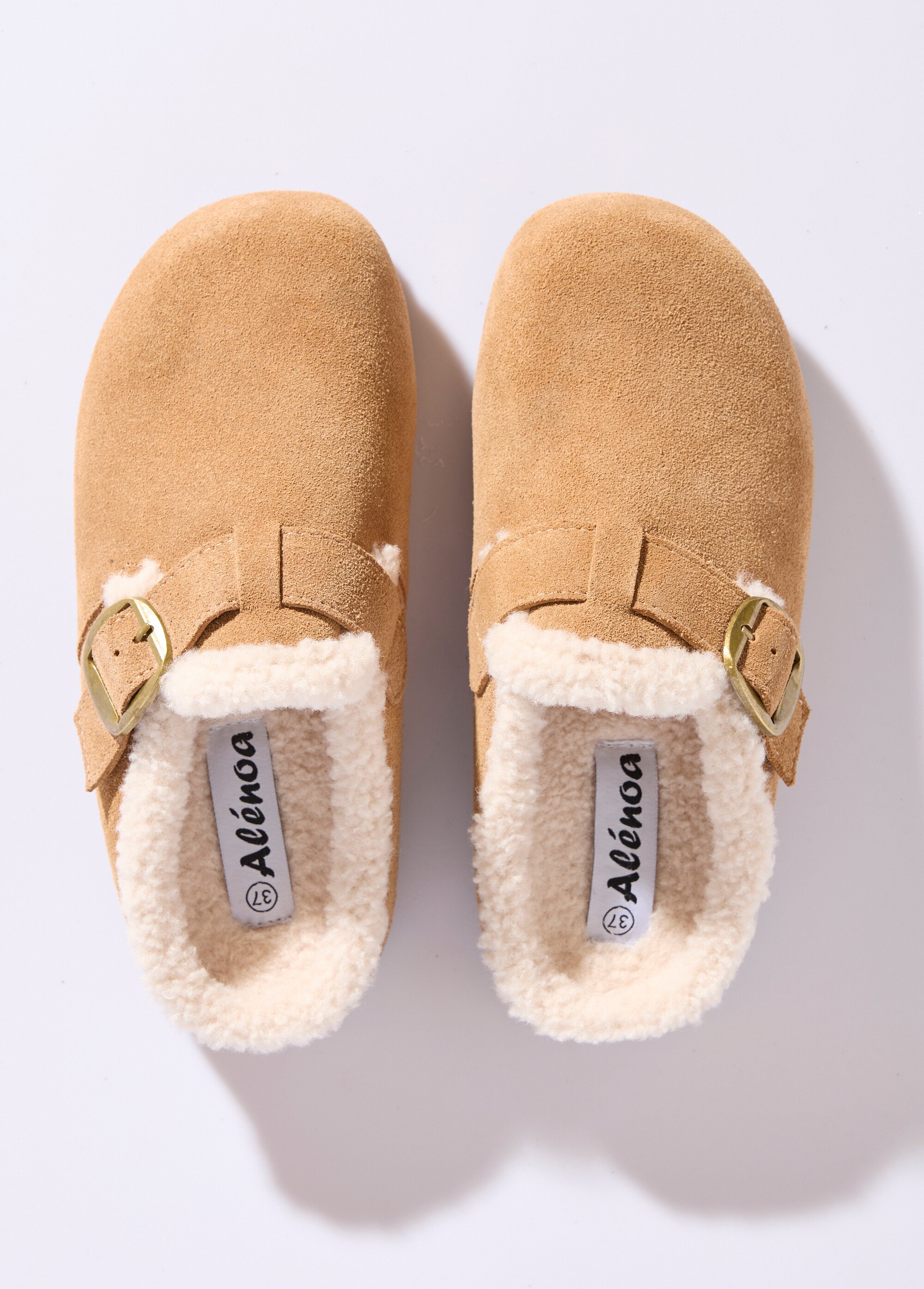 Sabots en cuir suédé, intérieur fourrure Femme Beige JPAL-1326 OV1