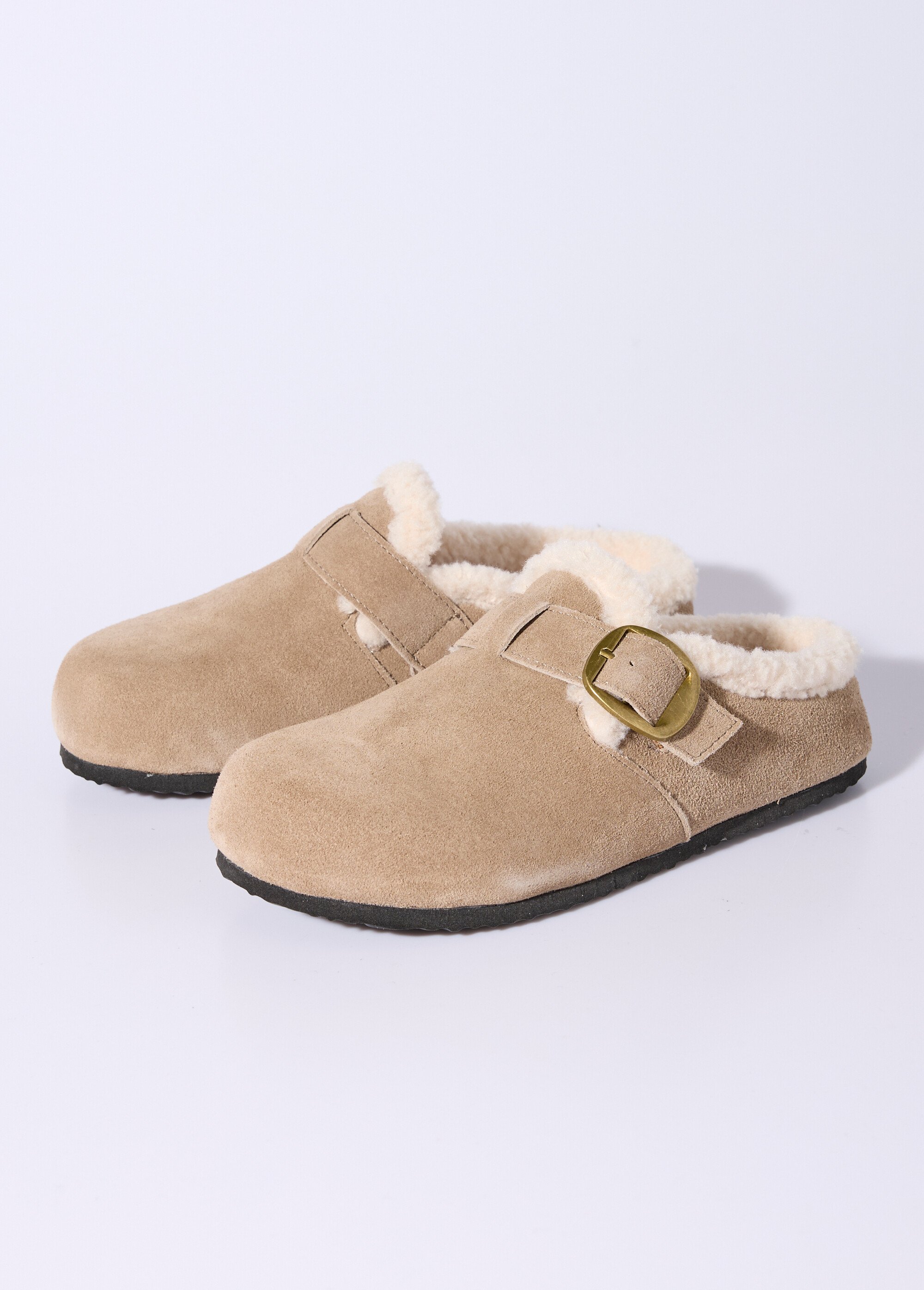 Sabots en cuir suédé, intérieur fourrure Femme Marron JPAL-1326 DE1