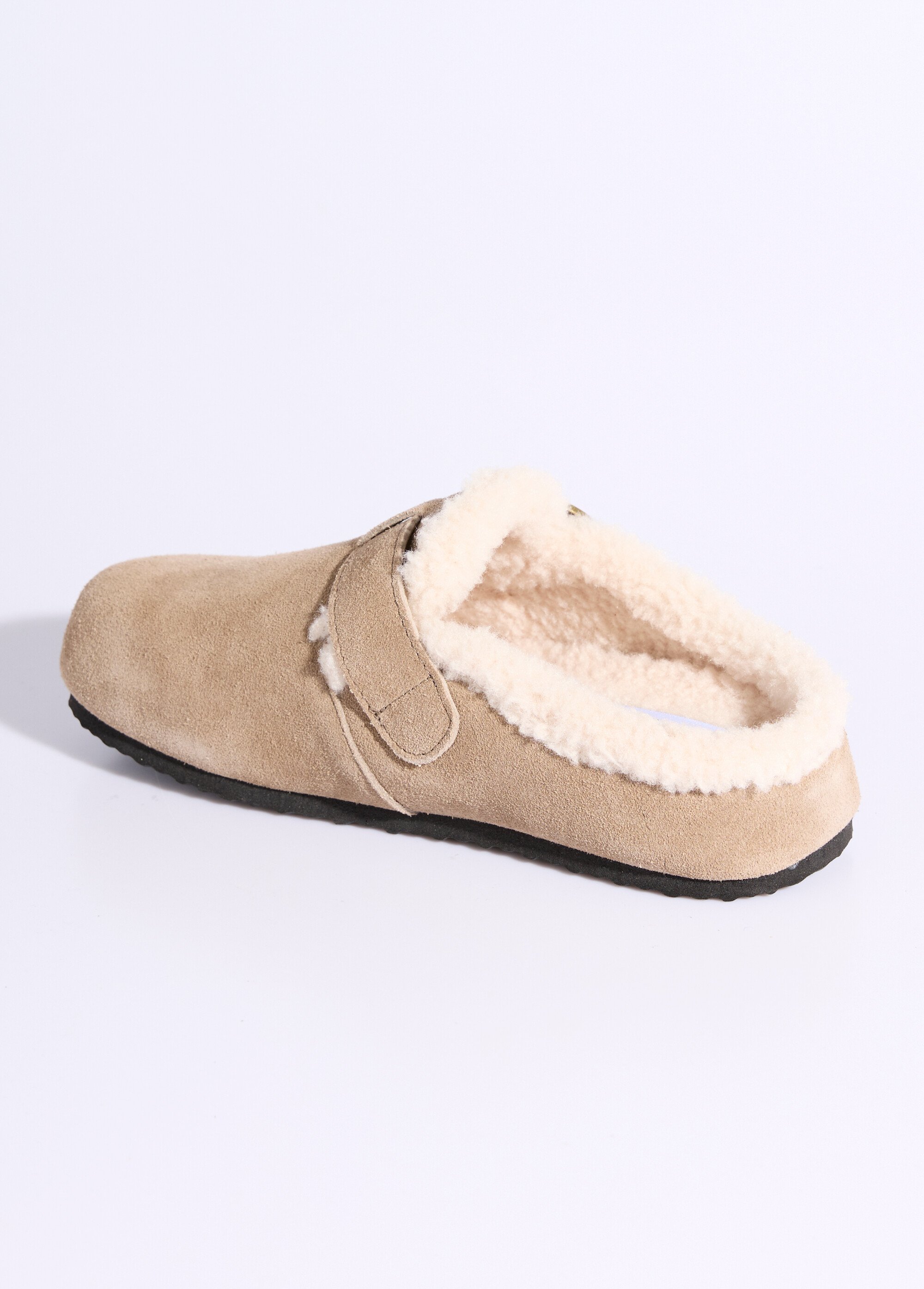 Sabots en cuir suédé, intérieur fourrure Femme Marron JPAL-1326 DO1