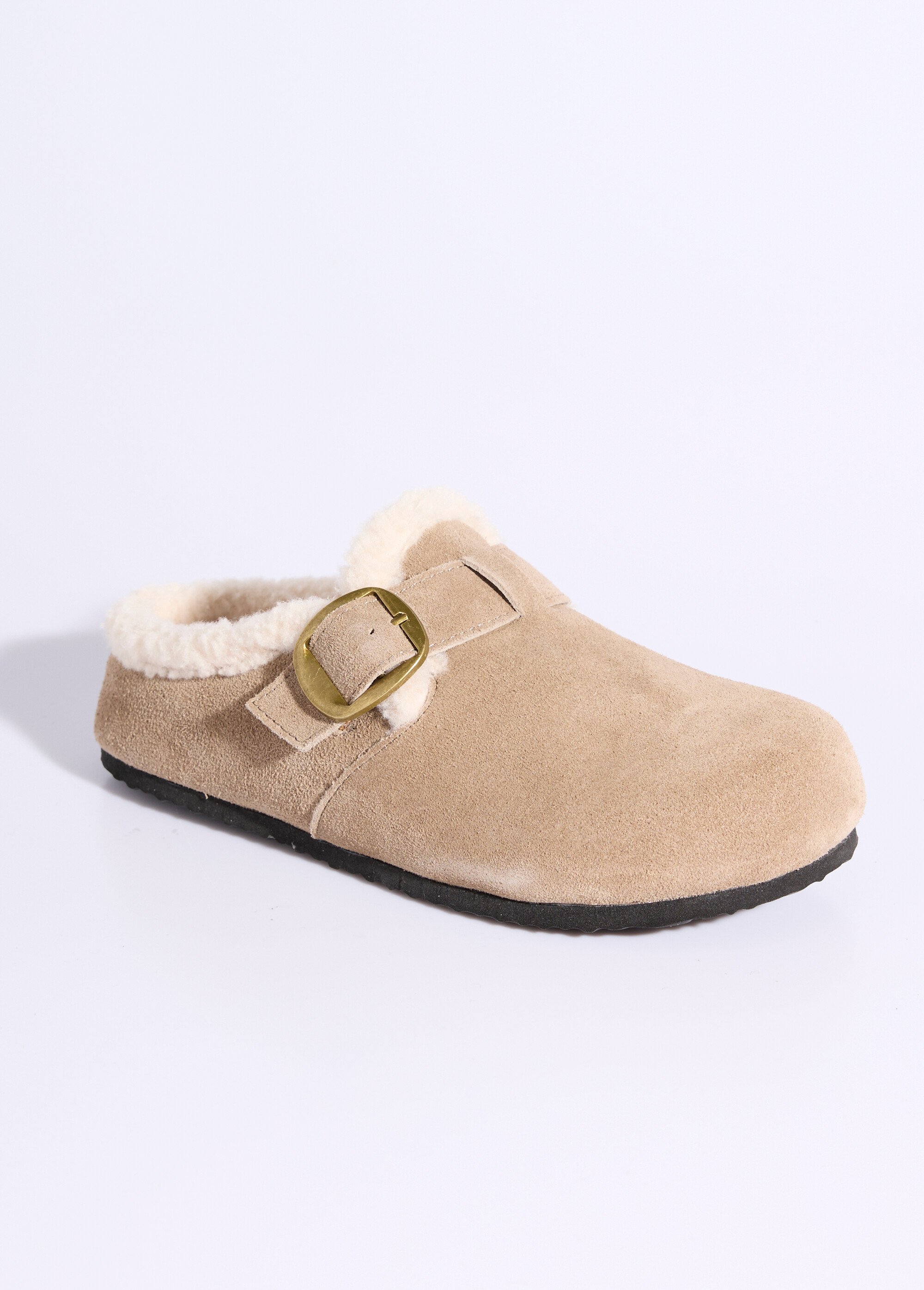 Sabots en cuir suédé, intérieur fourrure Femme Marron JPAL-1326 FA1