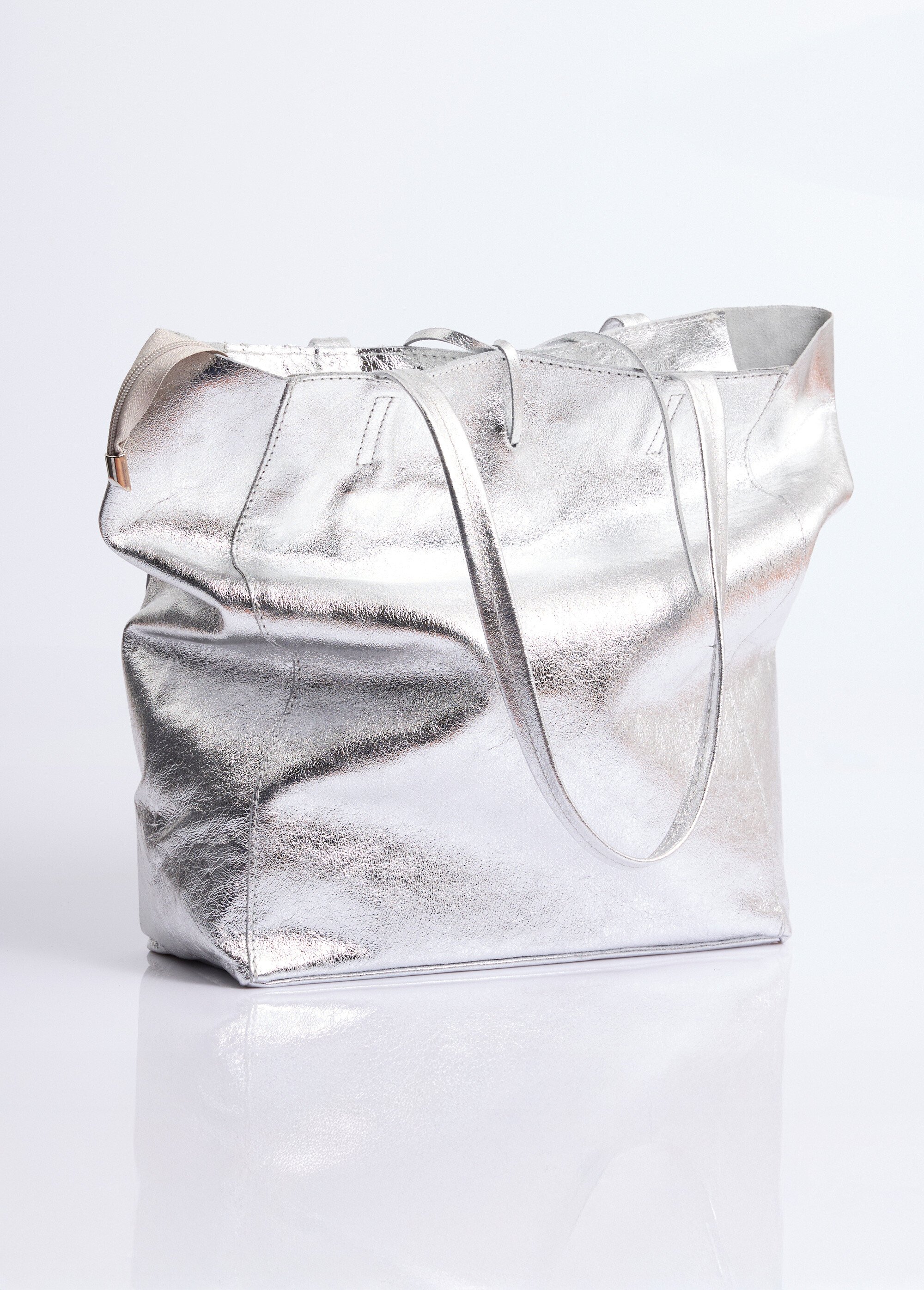 Sac shopping en cuir véritable Femme Argenté NES338LB2601 FA1