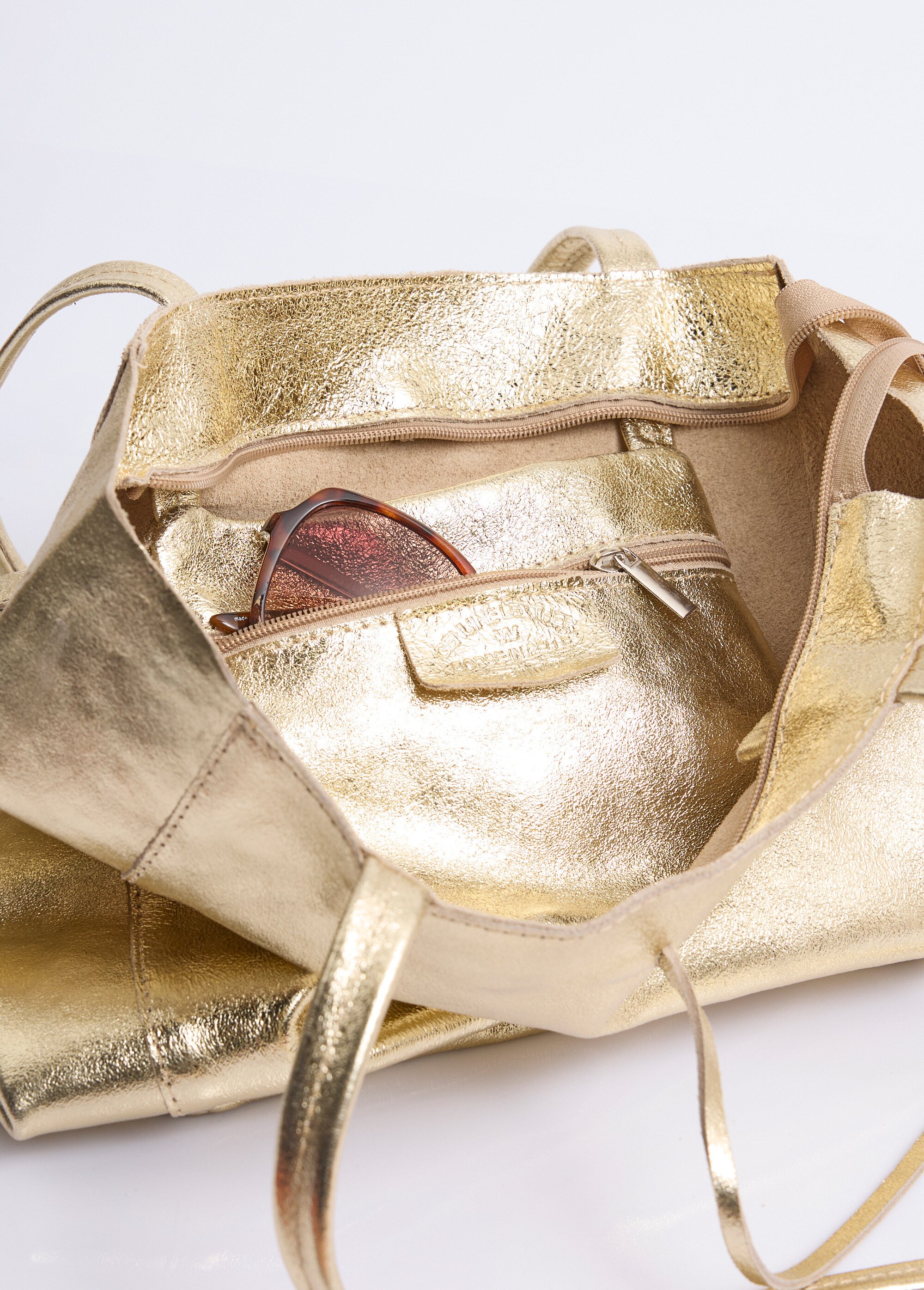 Sac shopping en cuir véritable Femme Doré NES338LB2601 DE2