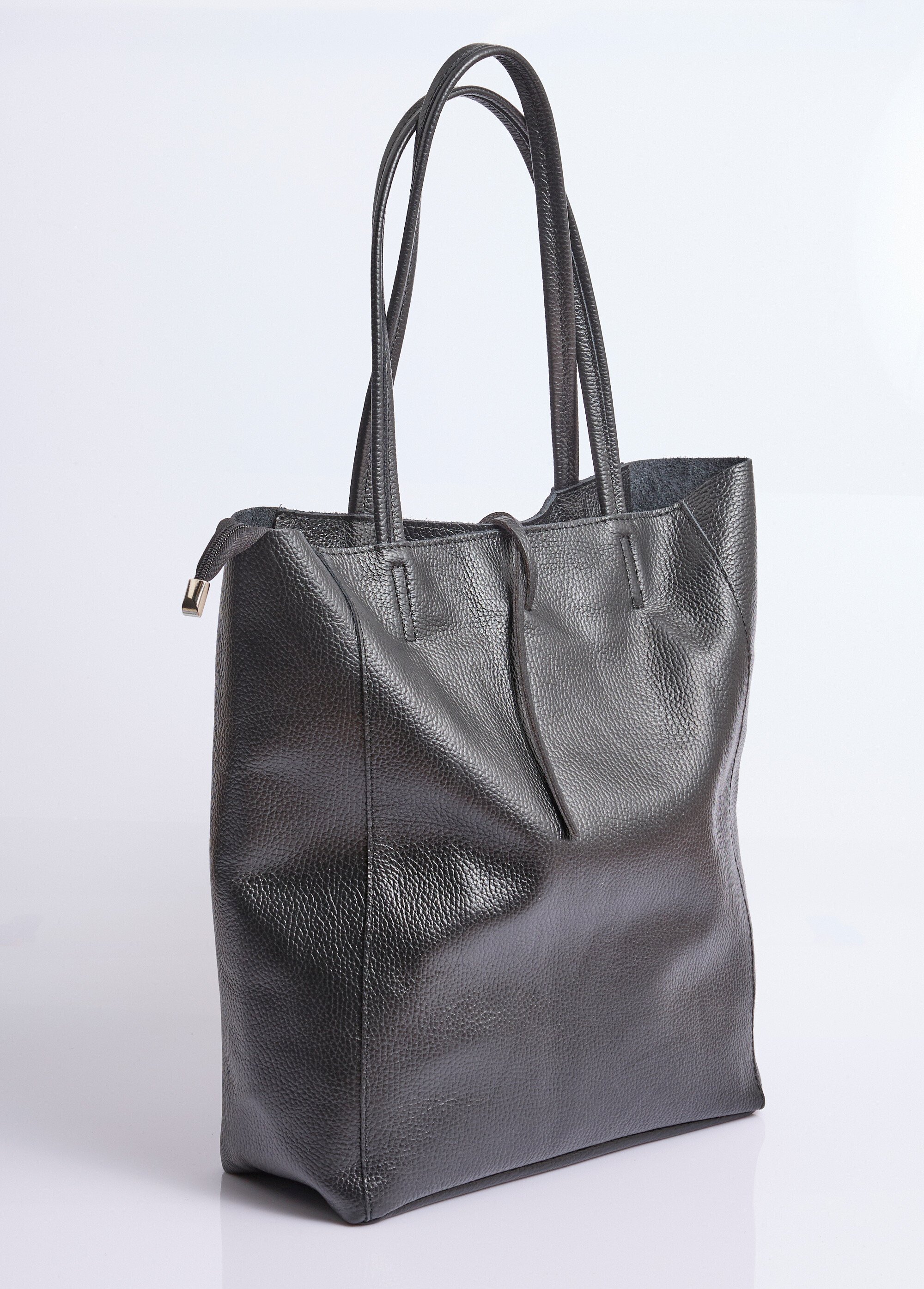 Sac shopping en cuir véritable Femme Noir NES338LB2601 FA1
