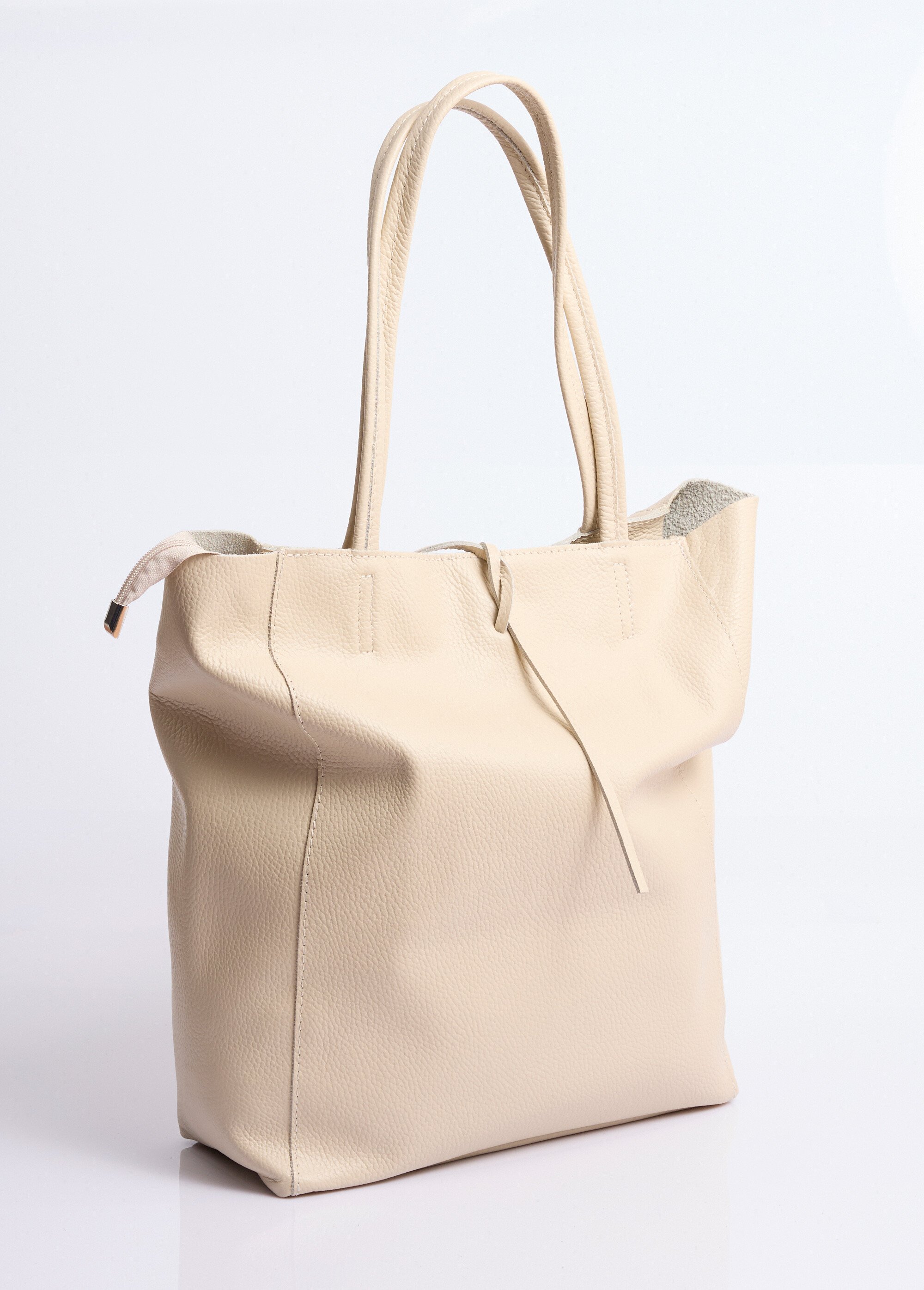 Sac shopping en cuir véritable Femme Beige NES338LB2601 FA1