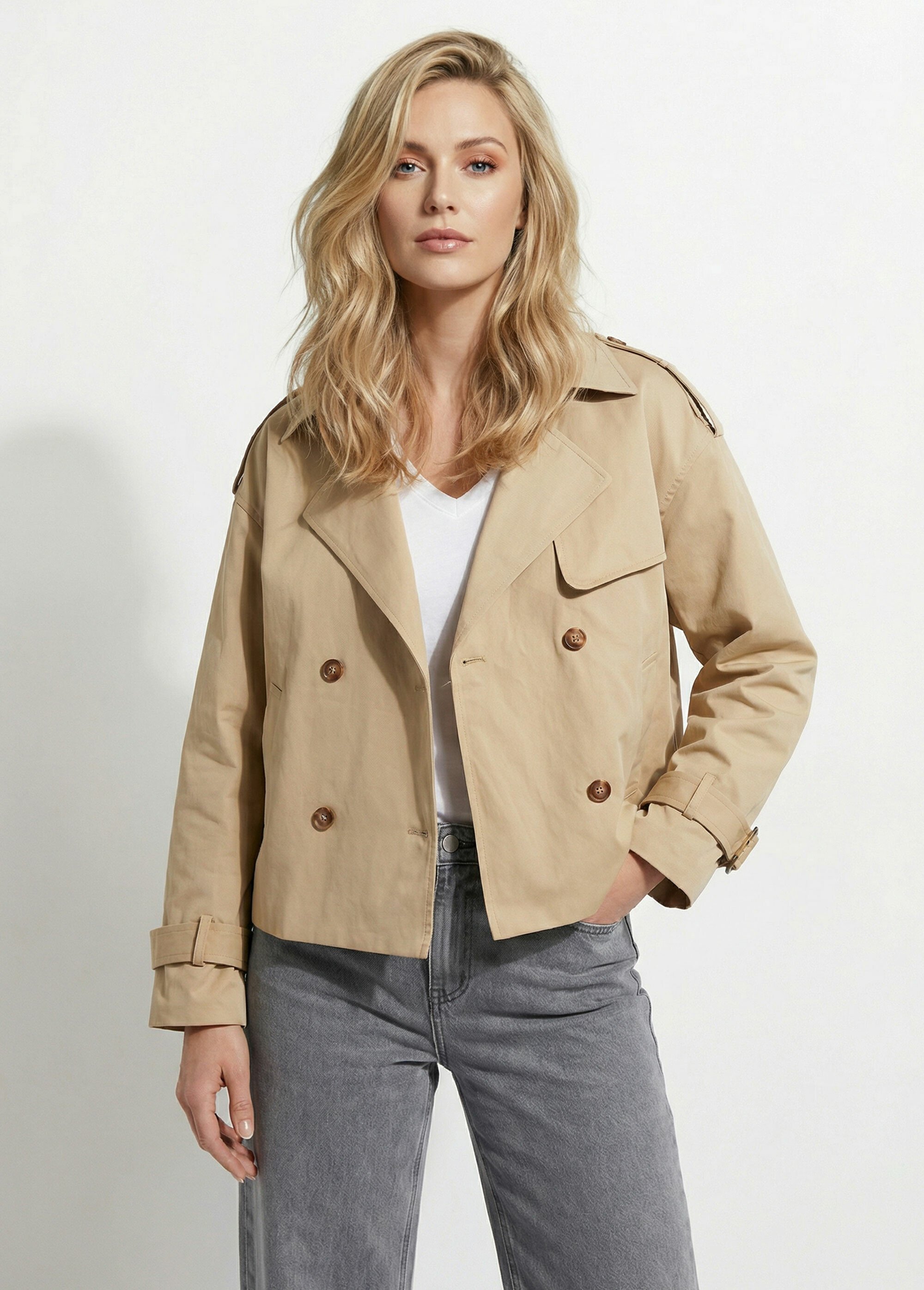 Veste type trench, détails façon corne Femme Beige IA-V8122 FA1
