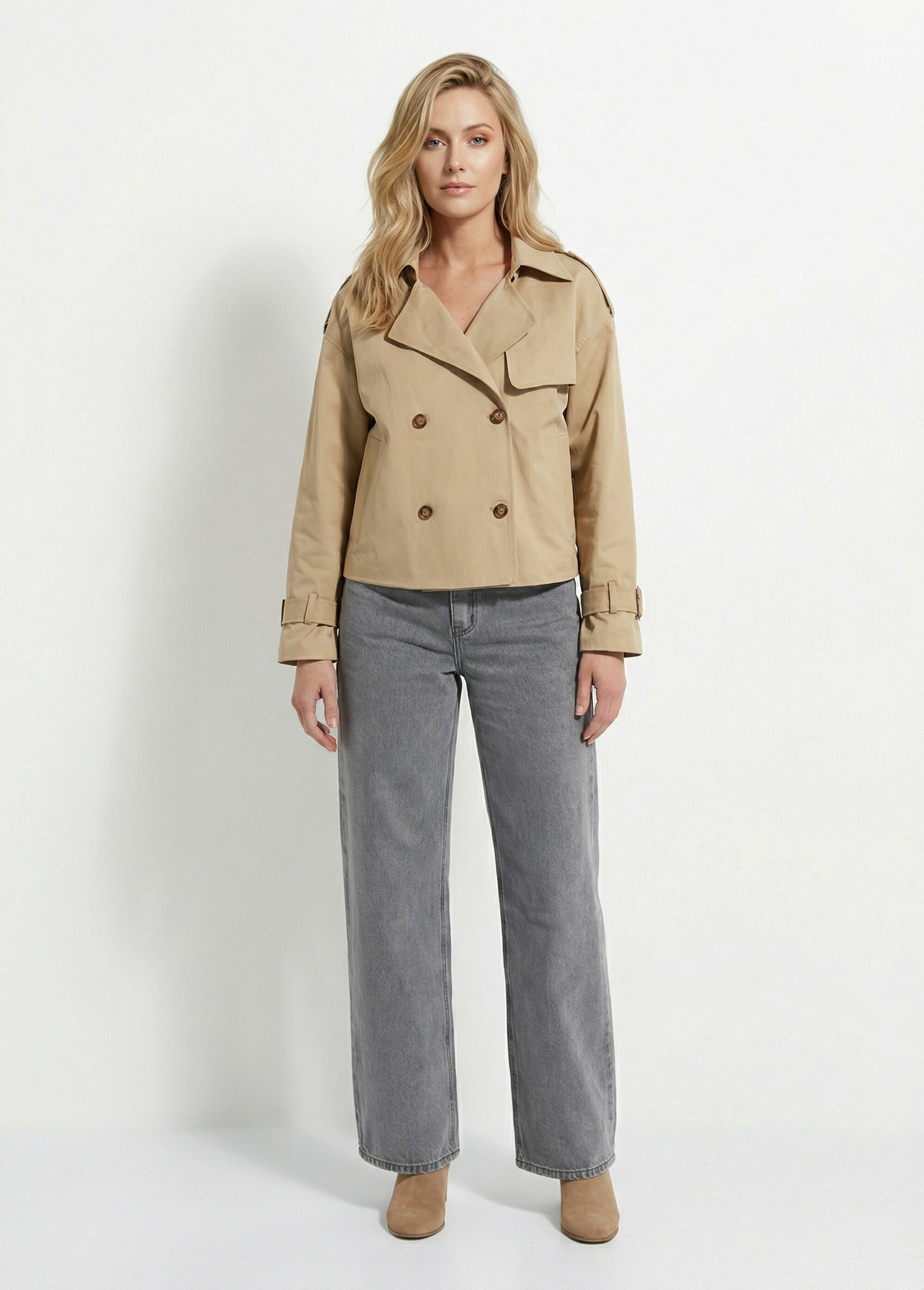 Veste type trench, détails façon corne Femme Beige IA-V8122 SF1