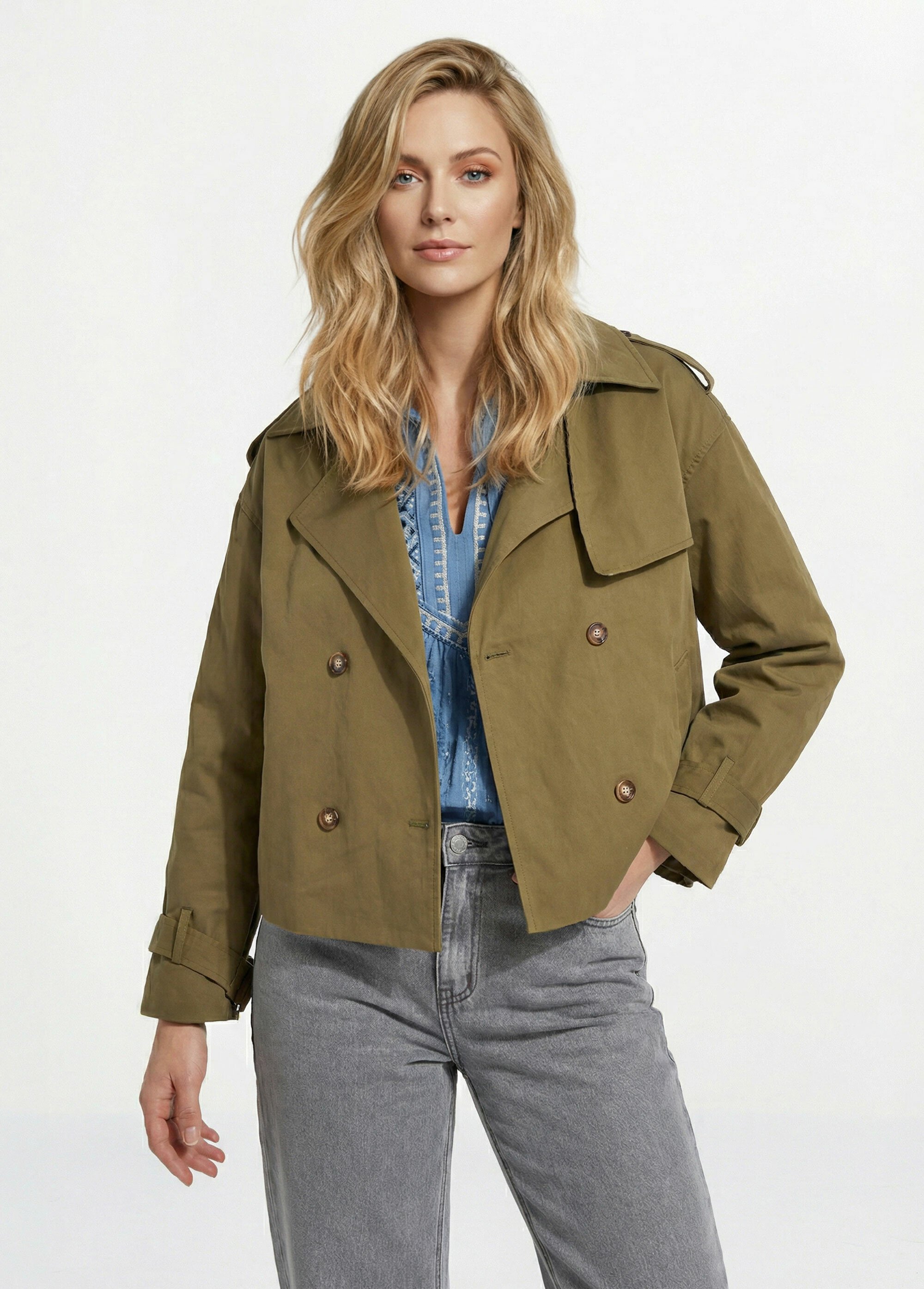 Veste type trench, détails façon corne Femme Vert IA-V8122 FA1