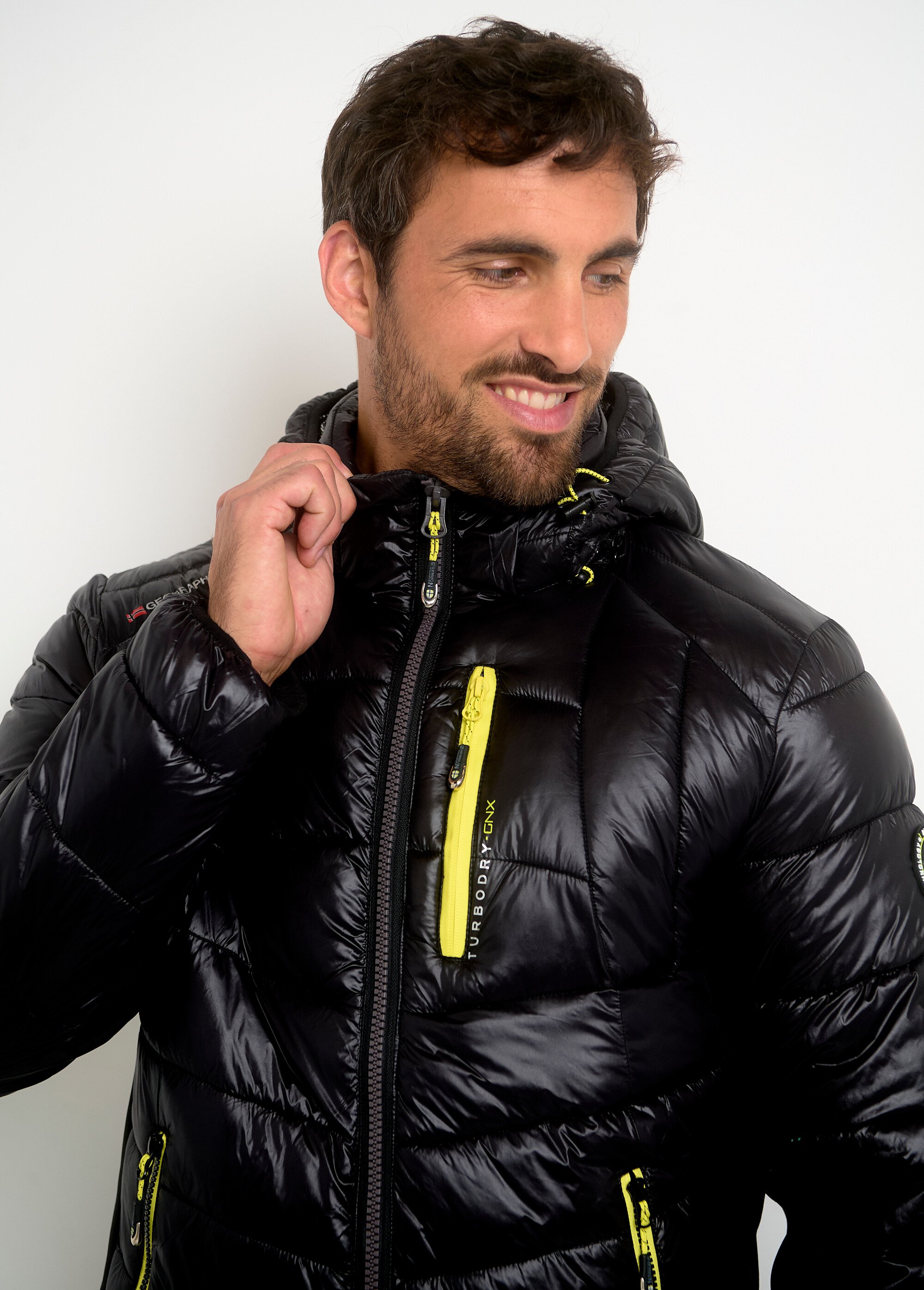 Doudoune chaude brillante détails fluo Noir | Afibel