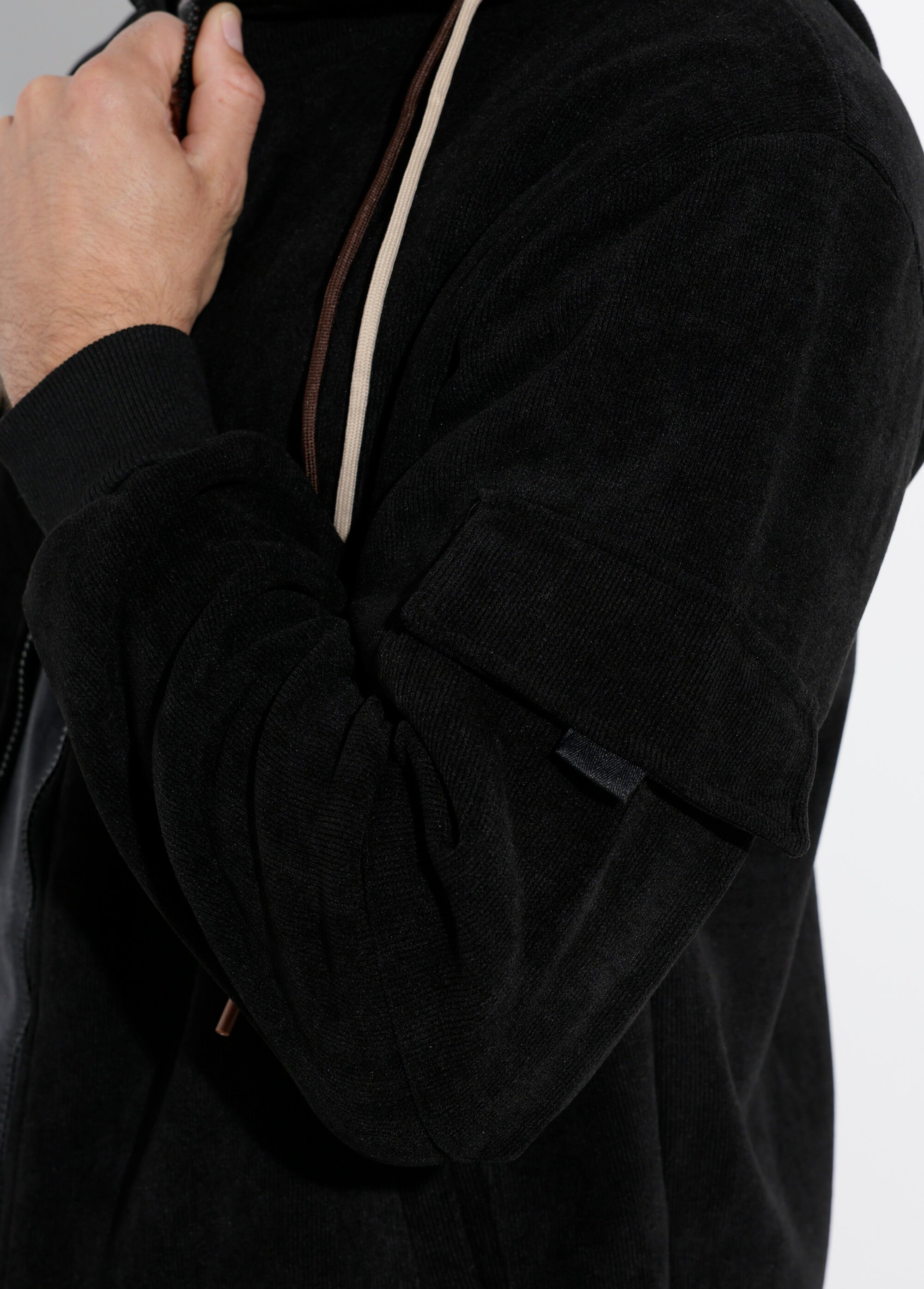 Blouson en velours milleraies à capuche Homme Noir DYL2570 DE2