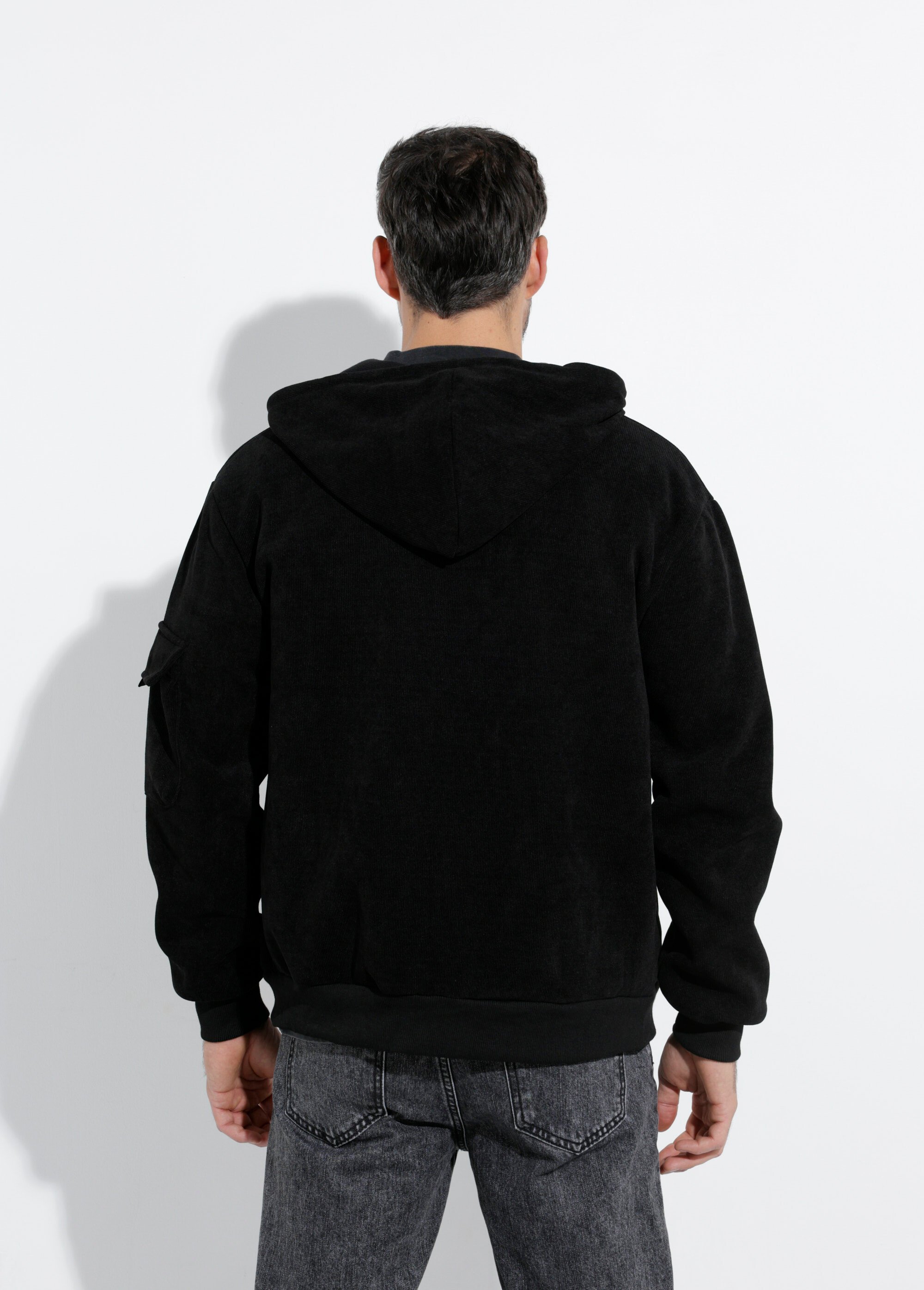 Blouson en velours milleraies à capuche Homme Noir DYL2570 DO1