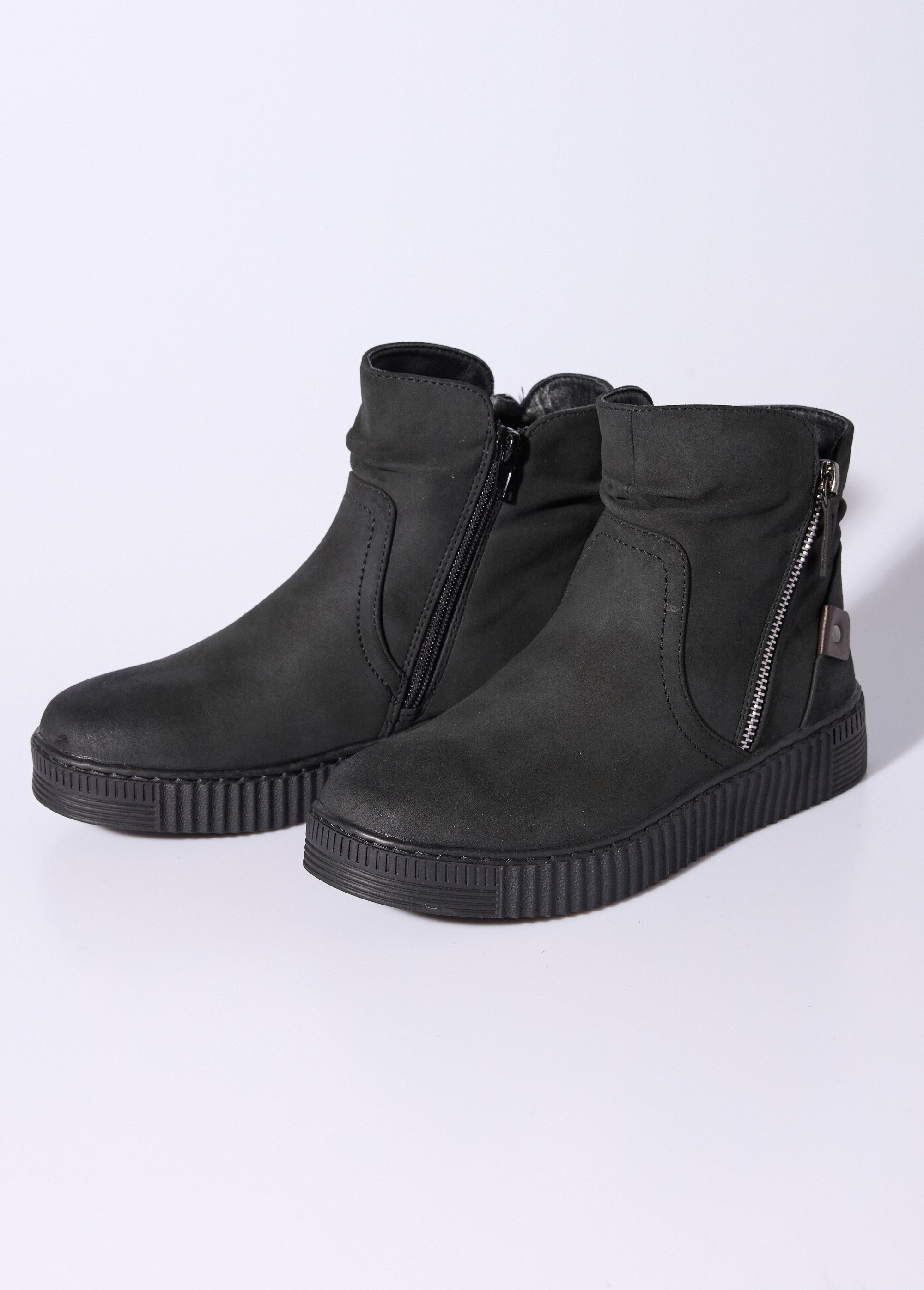 Boots suédées avec semelle compensée Femme Noir JPTDF-5302 DE1
