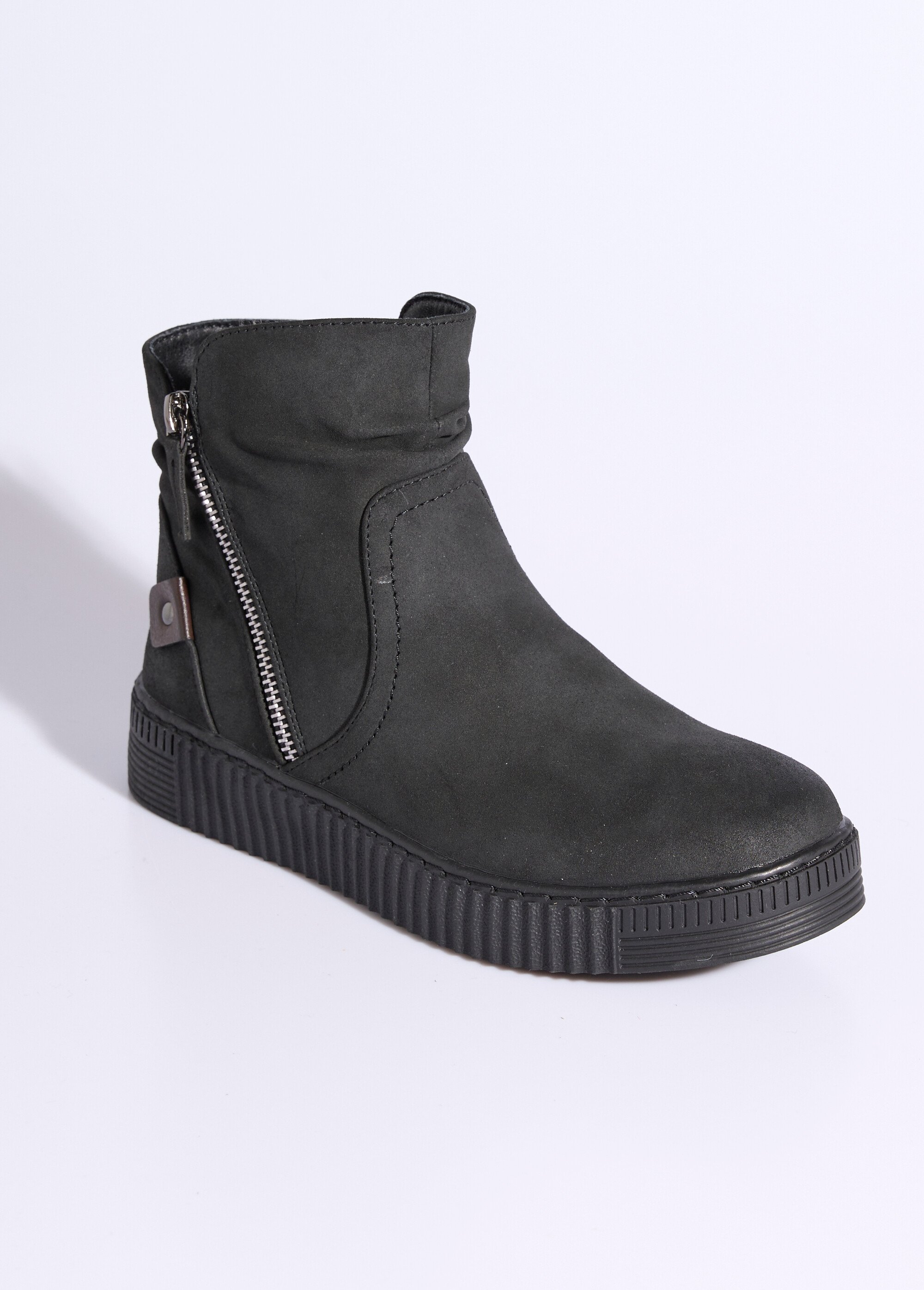Boots suédées avec semelle compensée Femme Noir JPTDF-5302 FA1