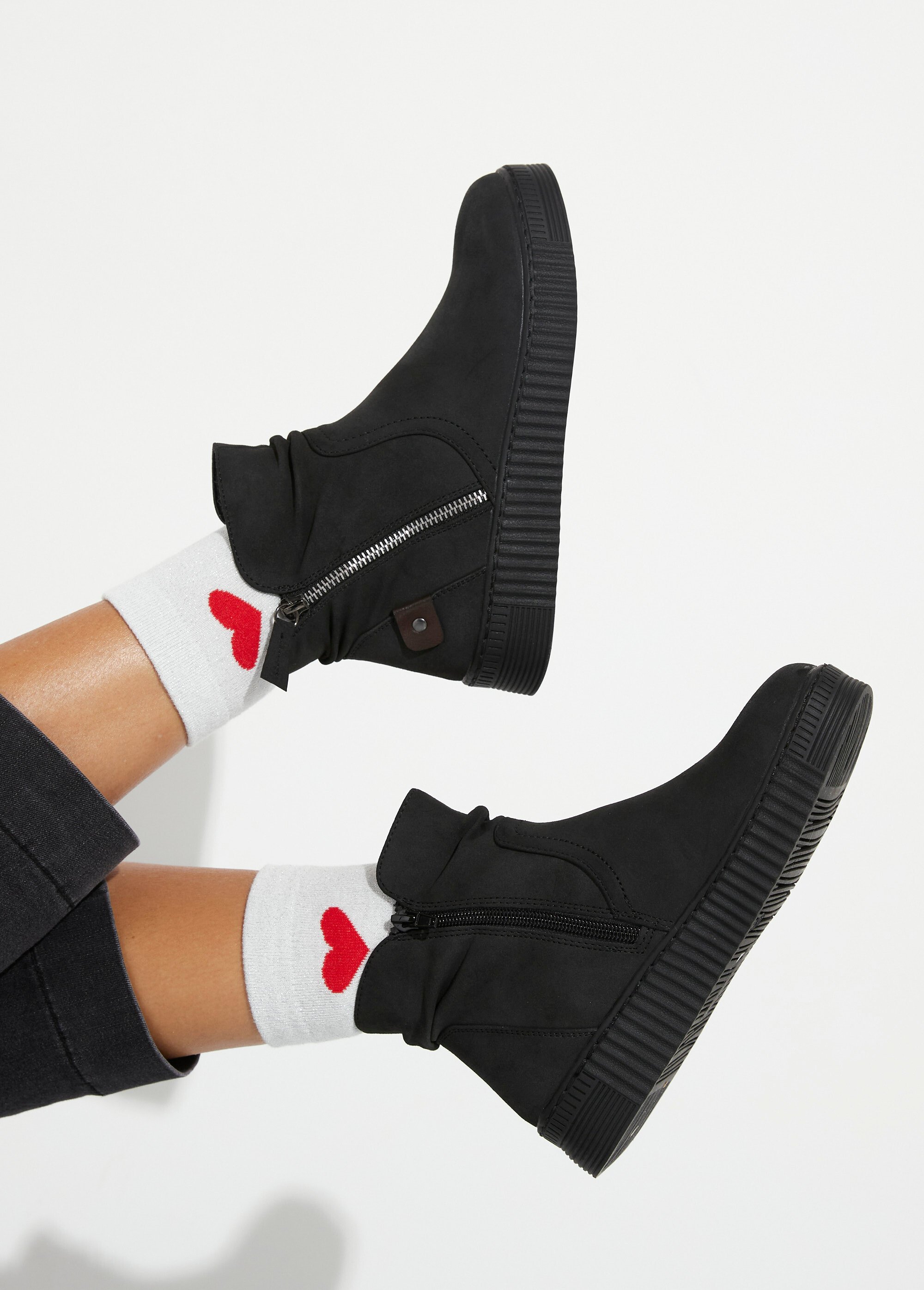 Boots suédées avec semelle compensée Femme Noir JPTDF-5302 SI1