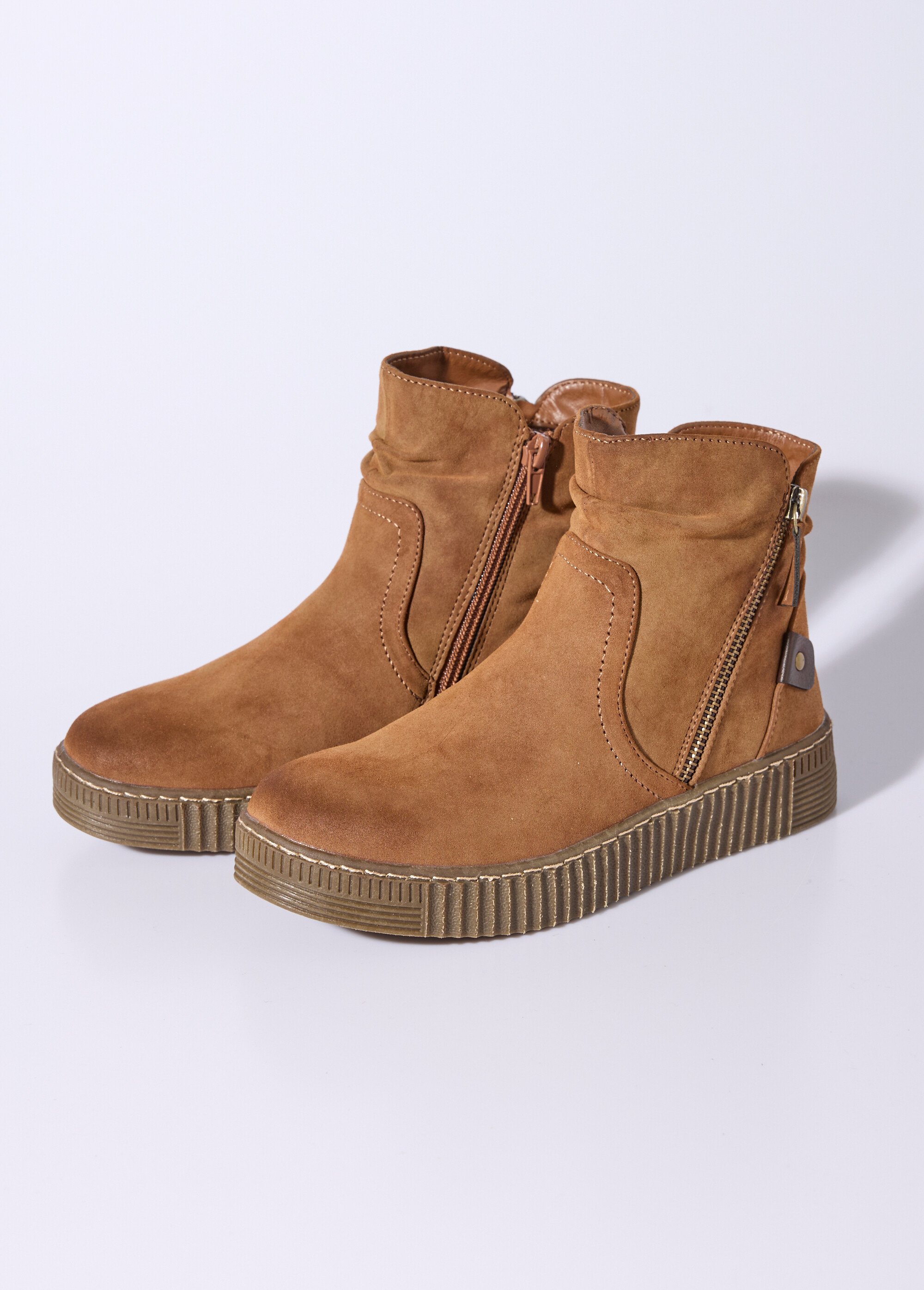Boots suédées avec semelle compensée Femme Beige JPTDF-5302 DE1