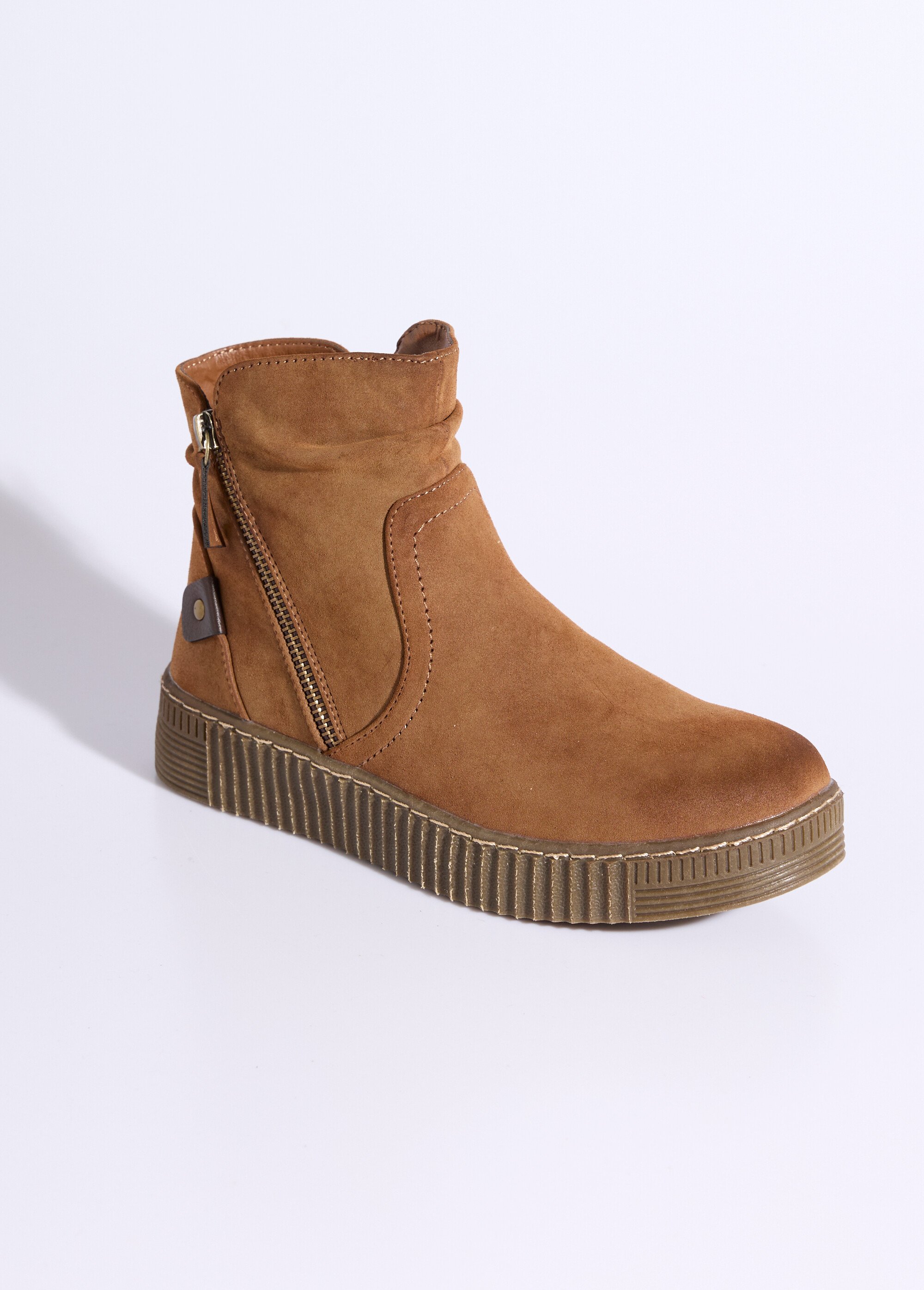Boots suédées avec semelle compensée Femme Beige JPTDF-5302 FA1