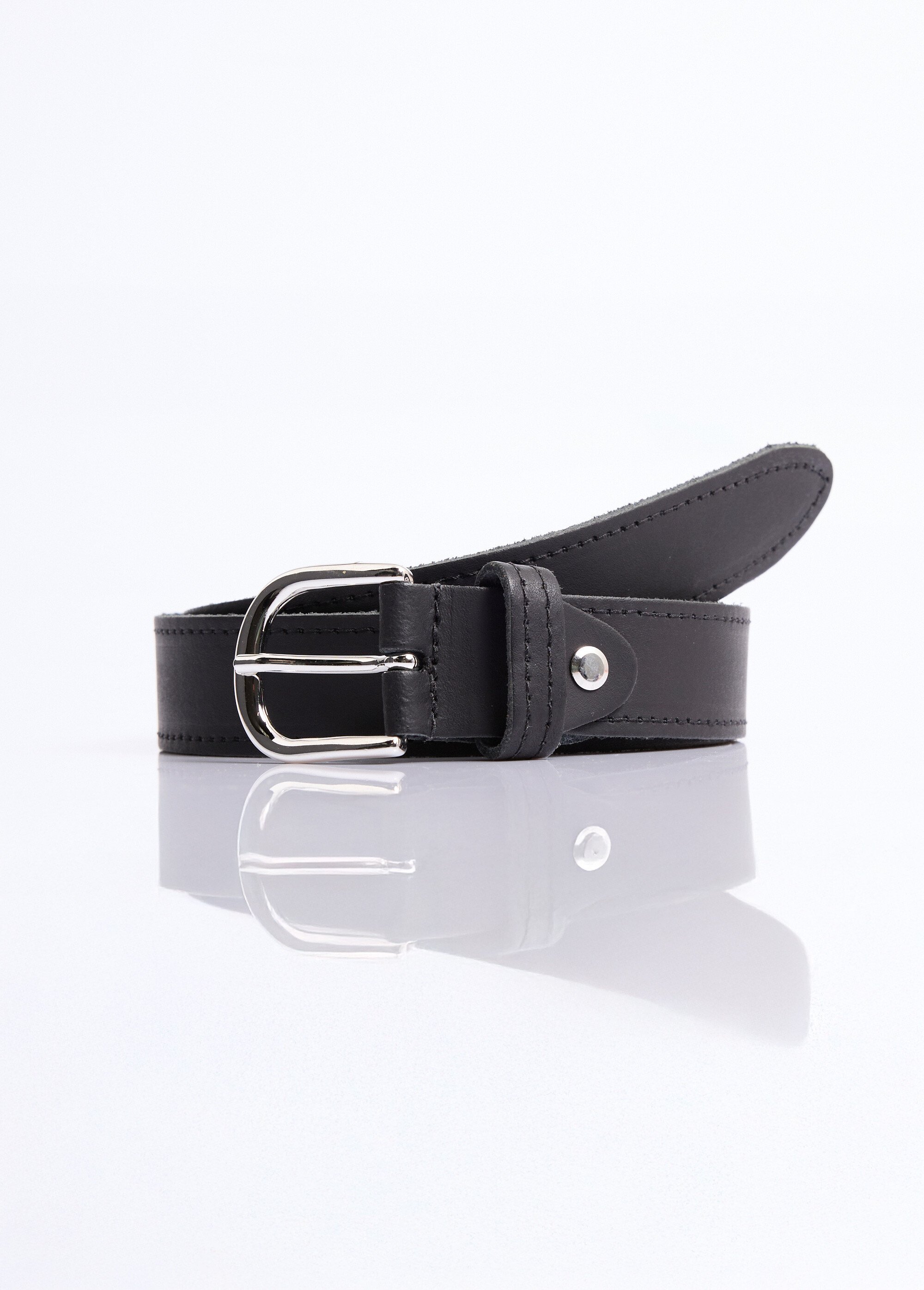 Ceinture casual chic cuir, bords francs Homme Noir NES1801VIS FA1