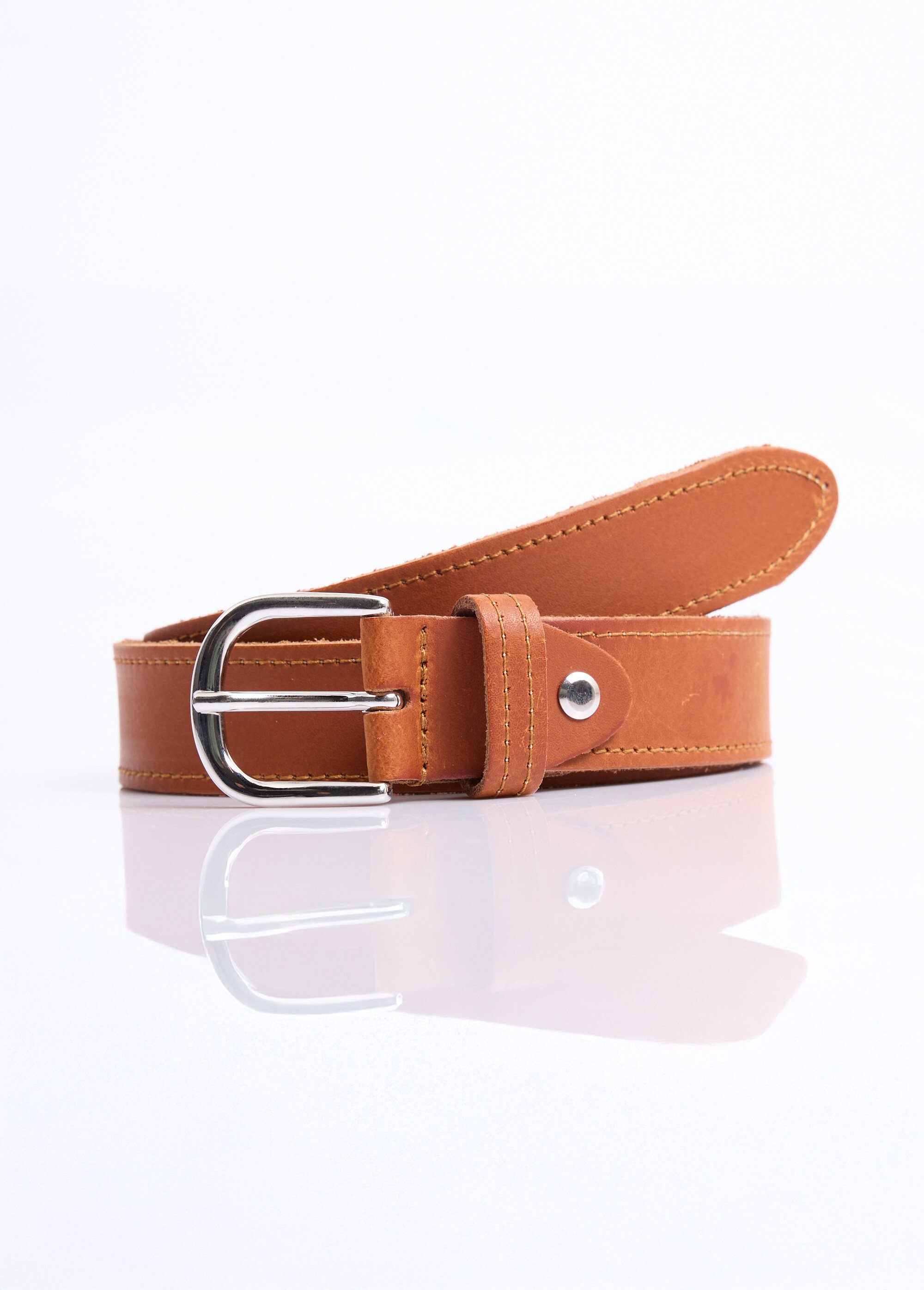 Ceinture casual chic cuir, bords francs Homme Marron NES1801VIS FA1