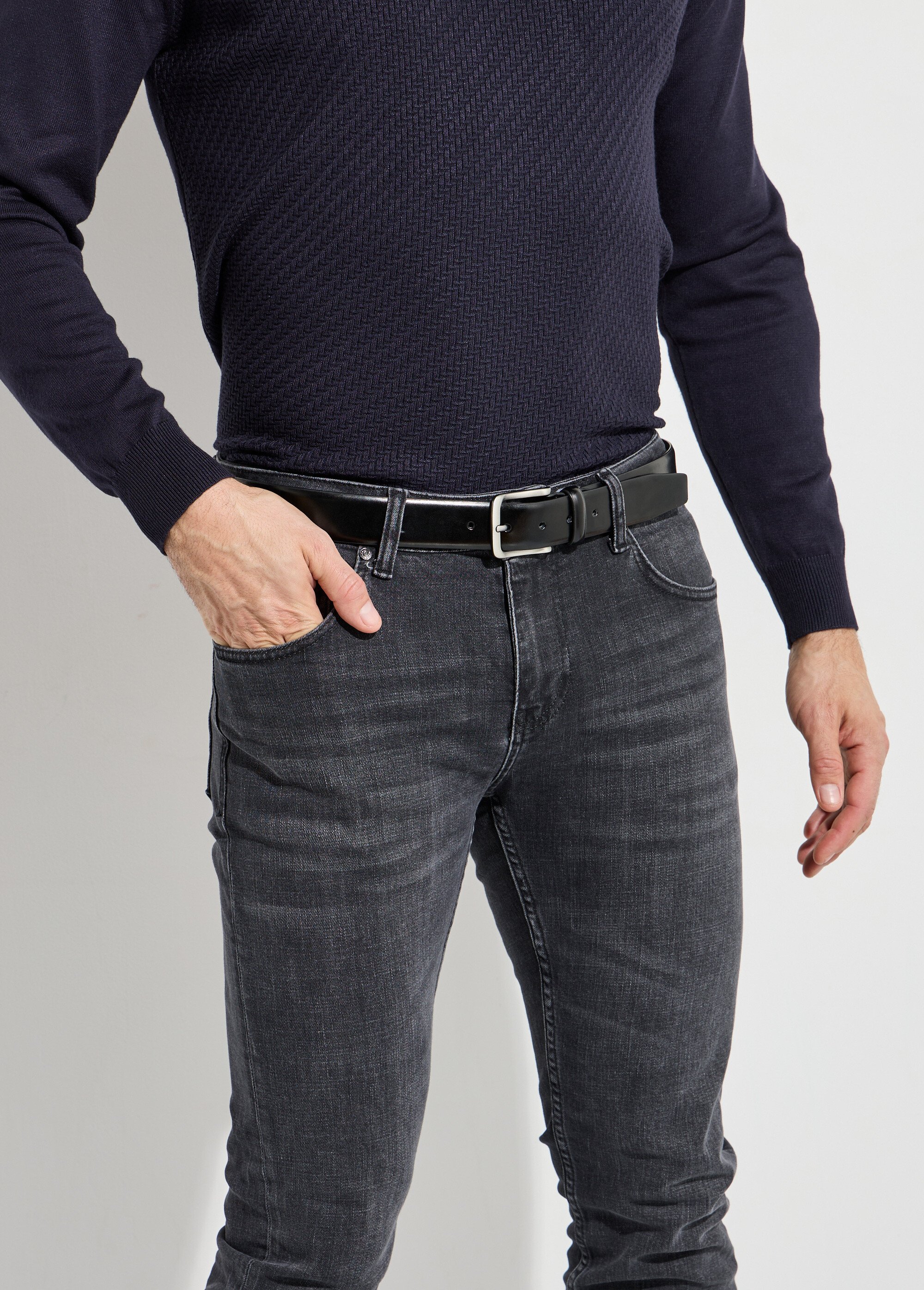 Ceinture cuir bords francs, boucle métal