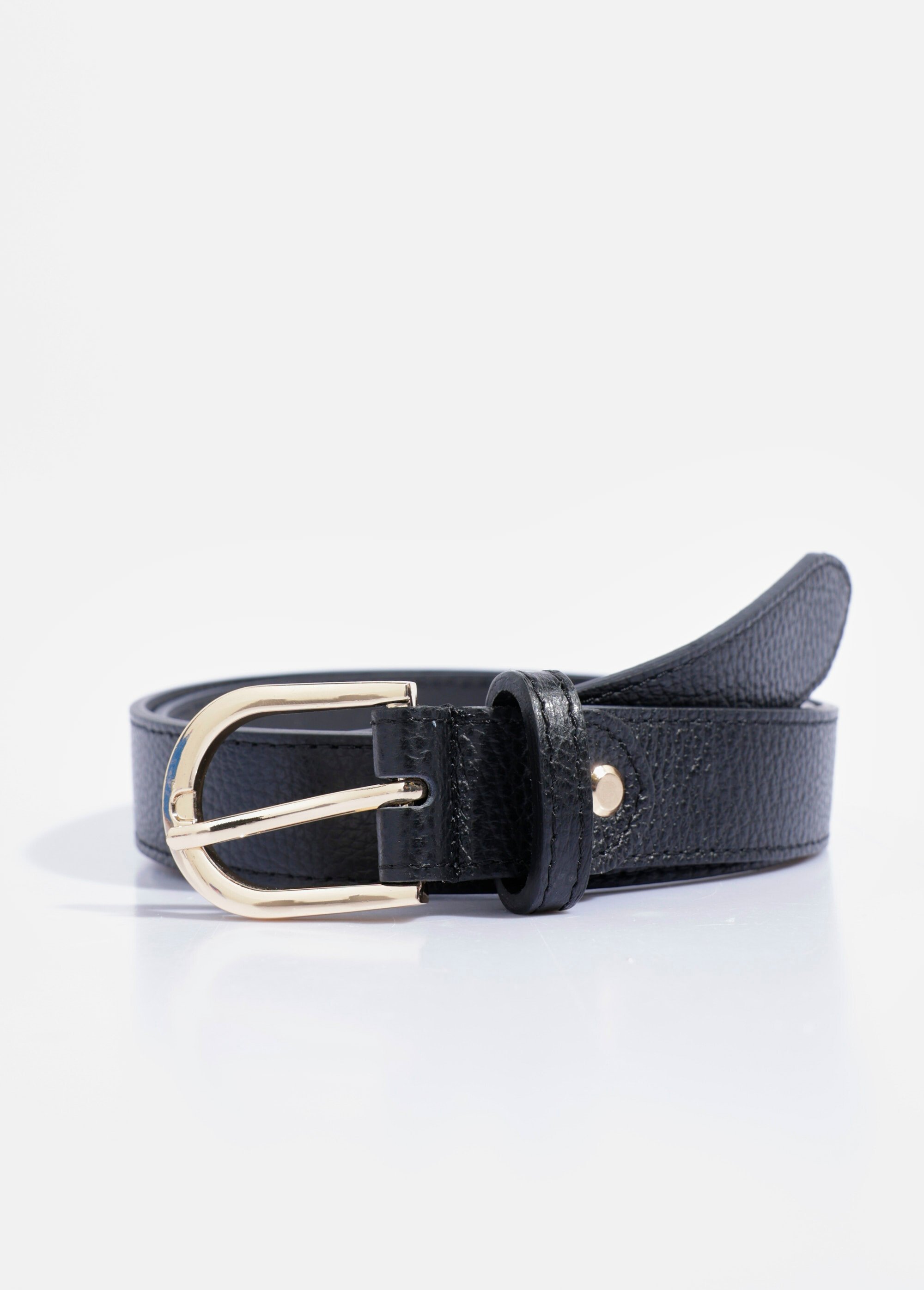 Ceinture en cuir grainé boucle métal Femme Noir TD-FLCEICUIRMED FA1
