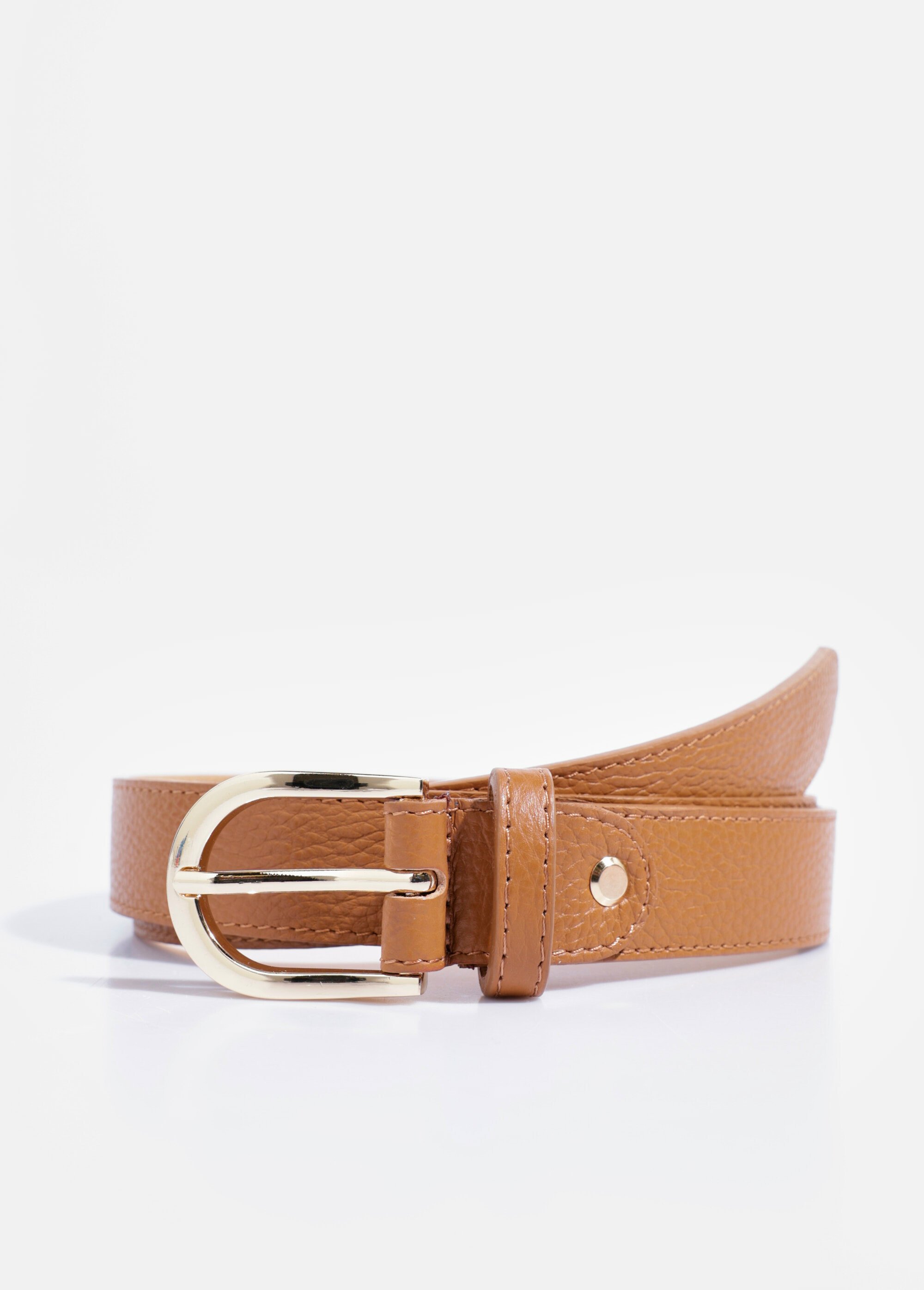 Ceinture en cuir grainé boucle métal Femme Marron TD-FLCEICUIRMED FA1