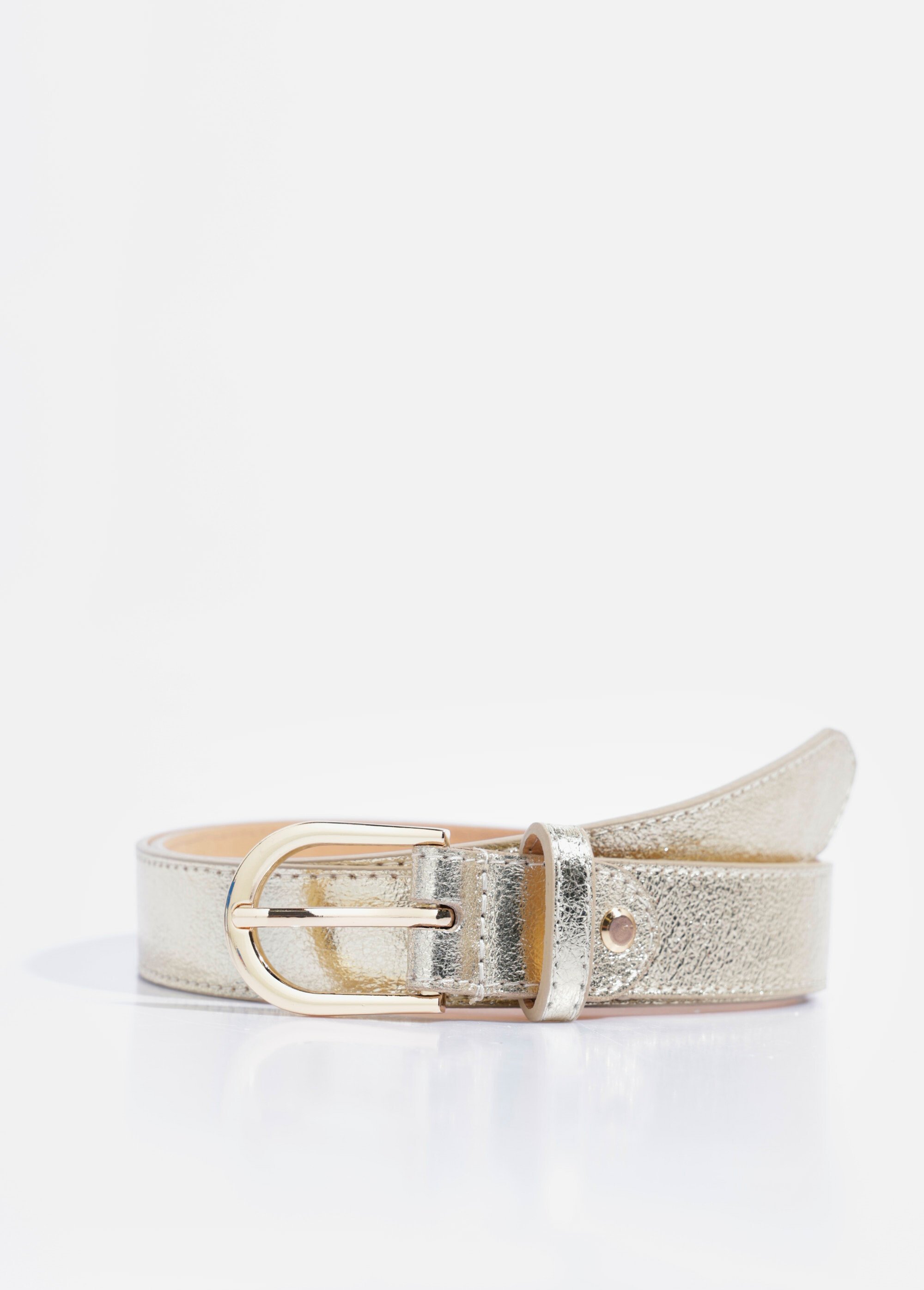 Ceinture en cuir grainé boucle métal Femme Doré TD-FLCEICUIRMED FA1