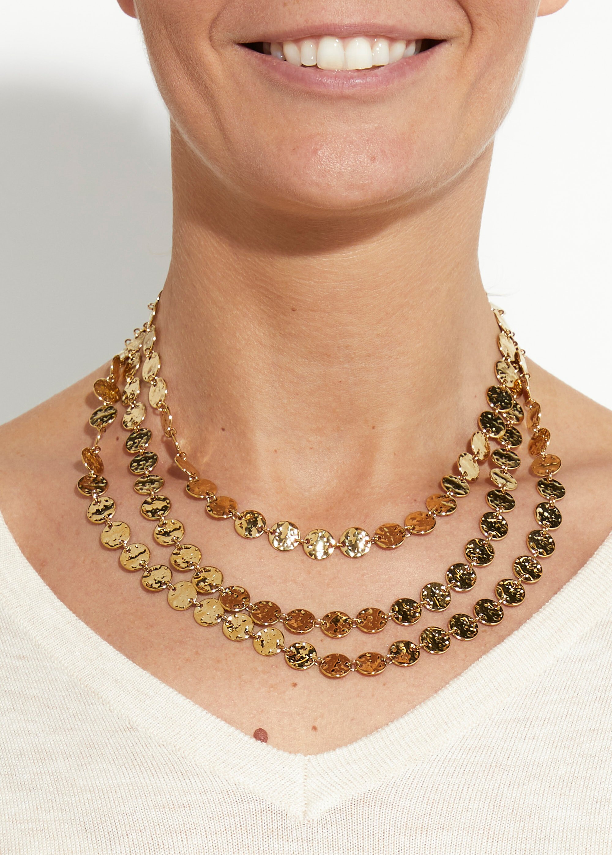 Collier 3 rangs pastilles en acier inox Doré MILM25GN149 FA1