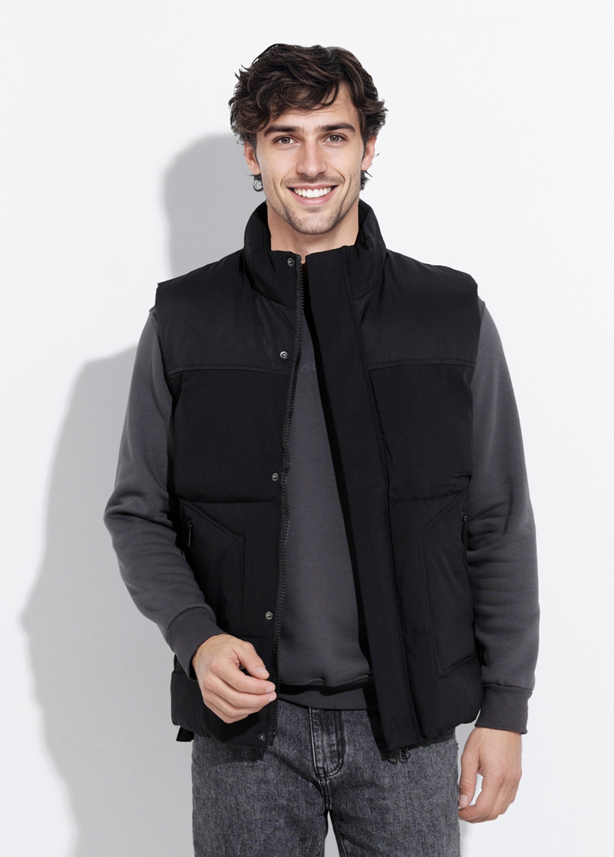 Doudoune zippée sans manches col montant Homme Noir DYL8305 FA1