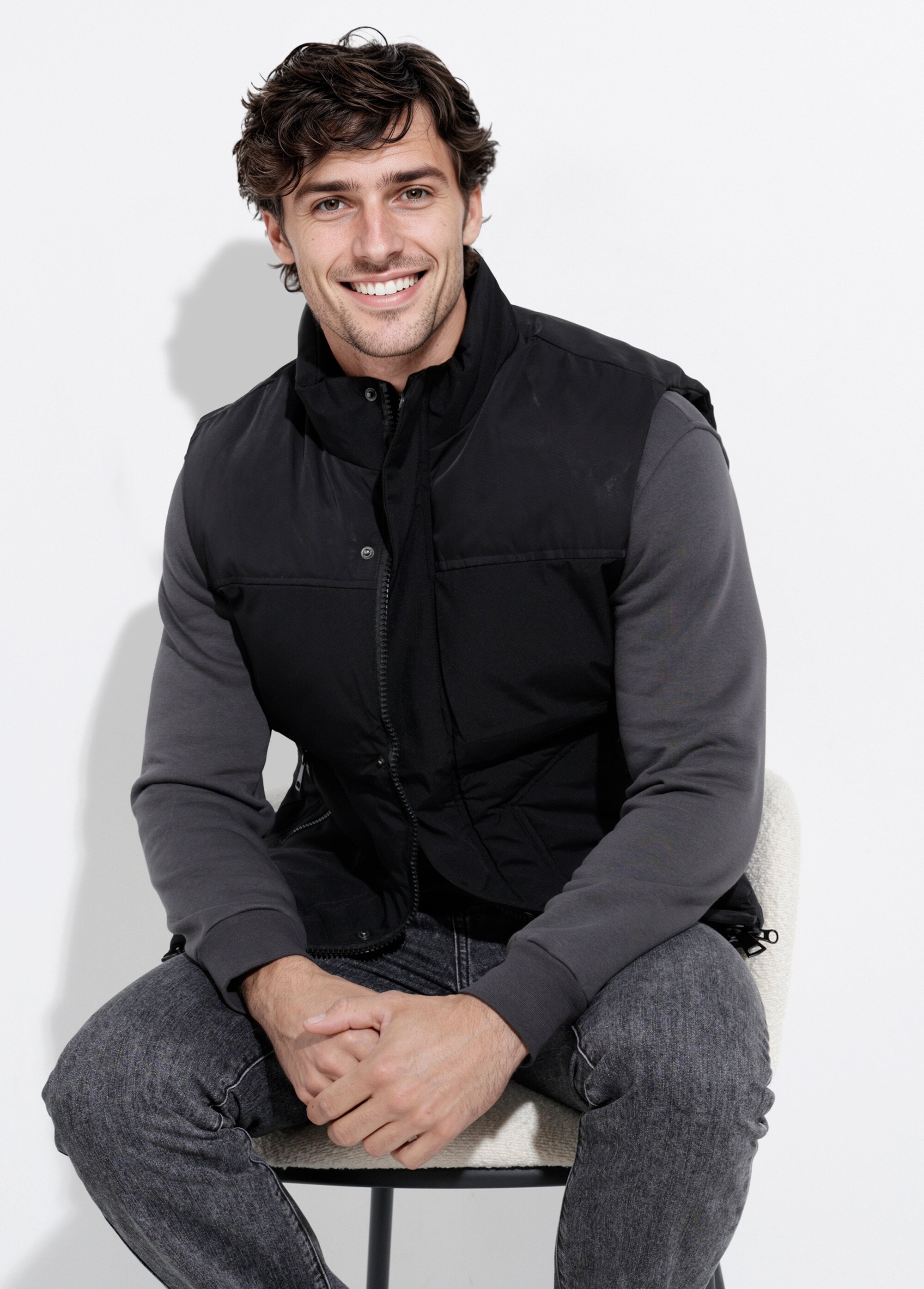 Doudoune zippée sans manches col montant Homme Noir DYL8305 MV1