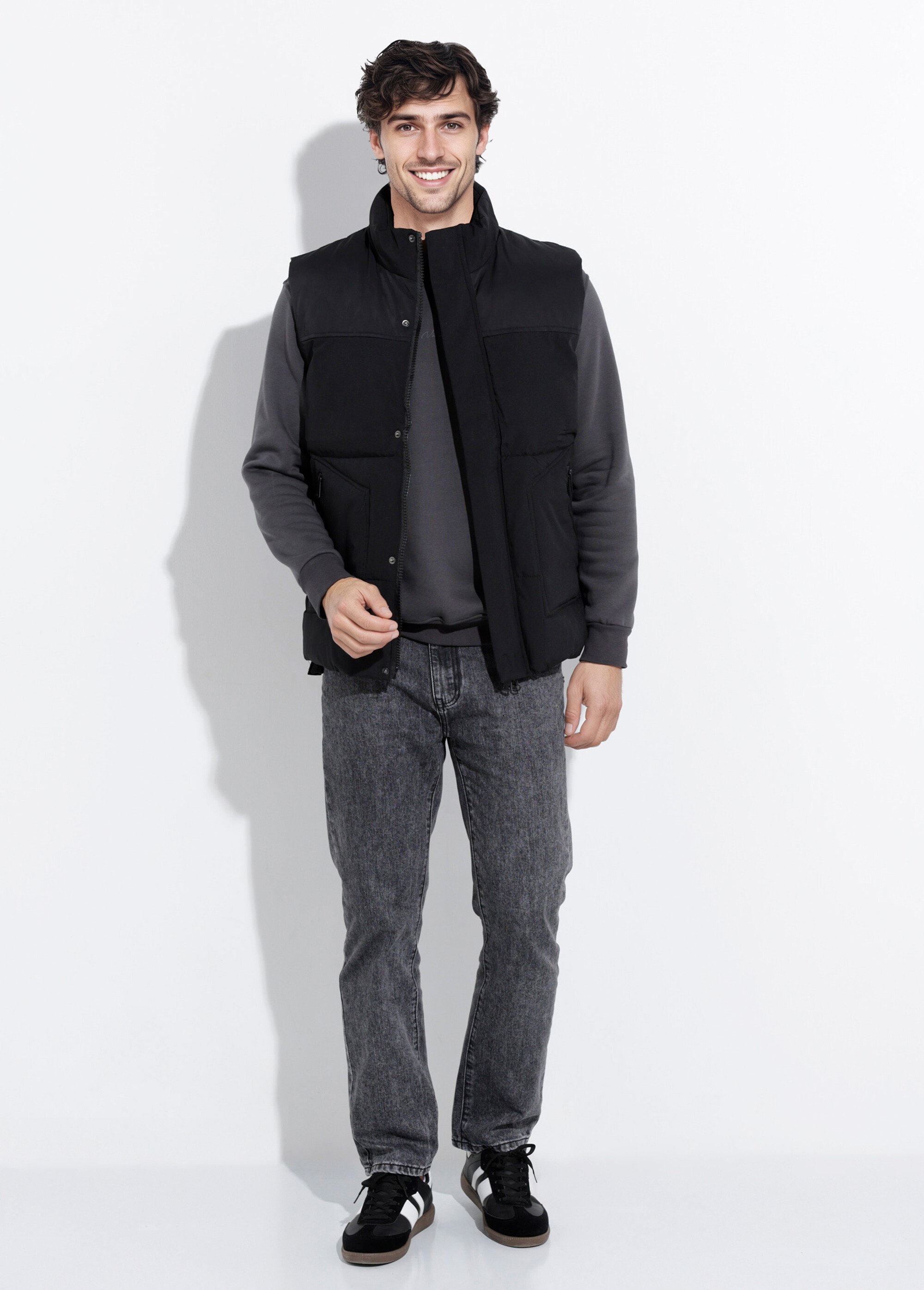 Doudoune zippée sans manches col montant Homme Noir DYL8305 SF1