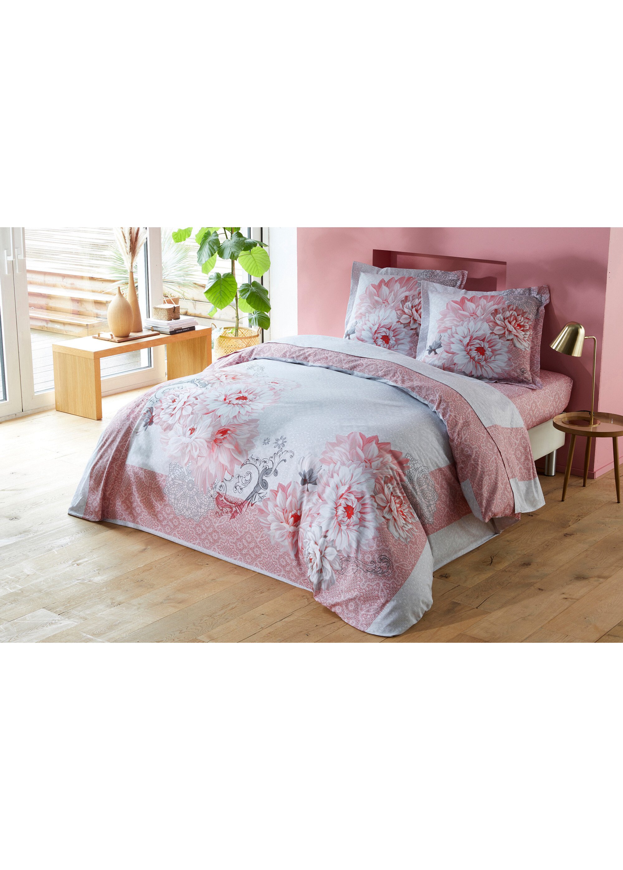 Drap plat coton imprimé fleurs