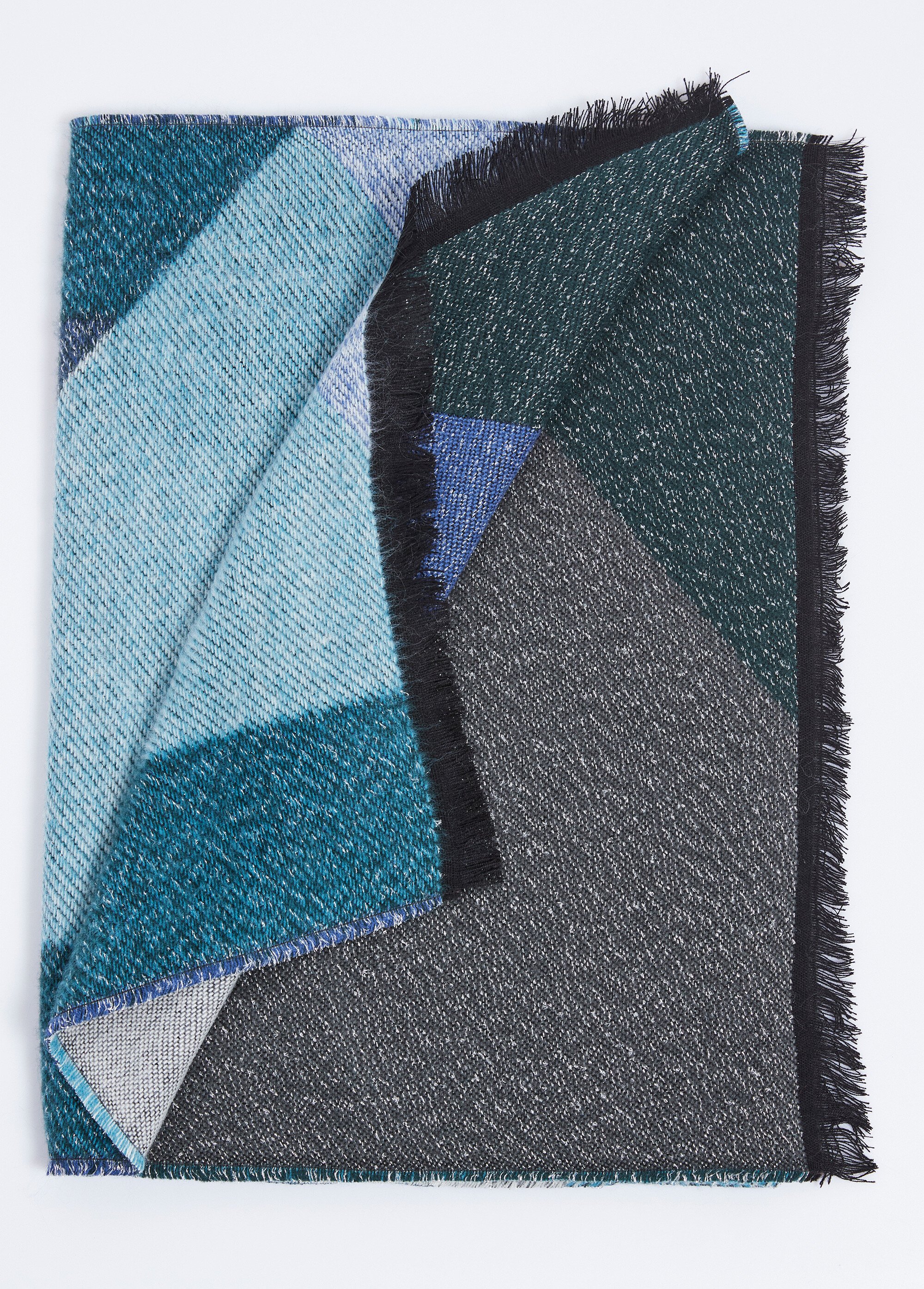 Écharpe frangée imprimé graphique Femme Bleu UGUETTE FA1