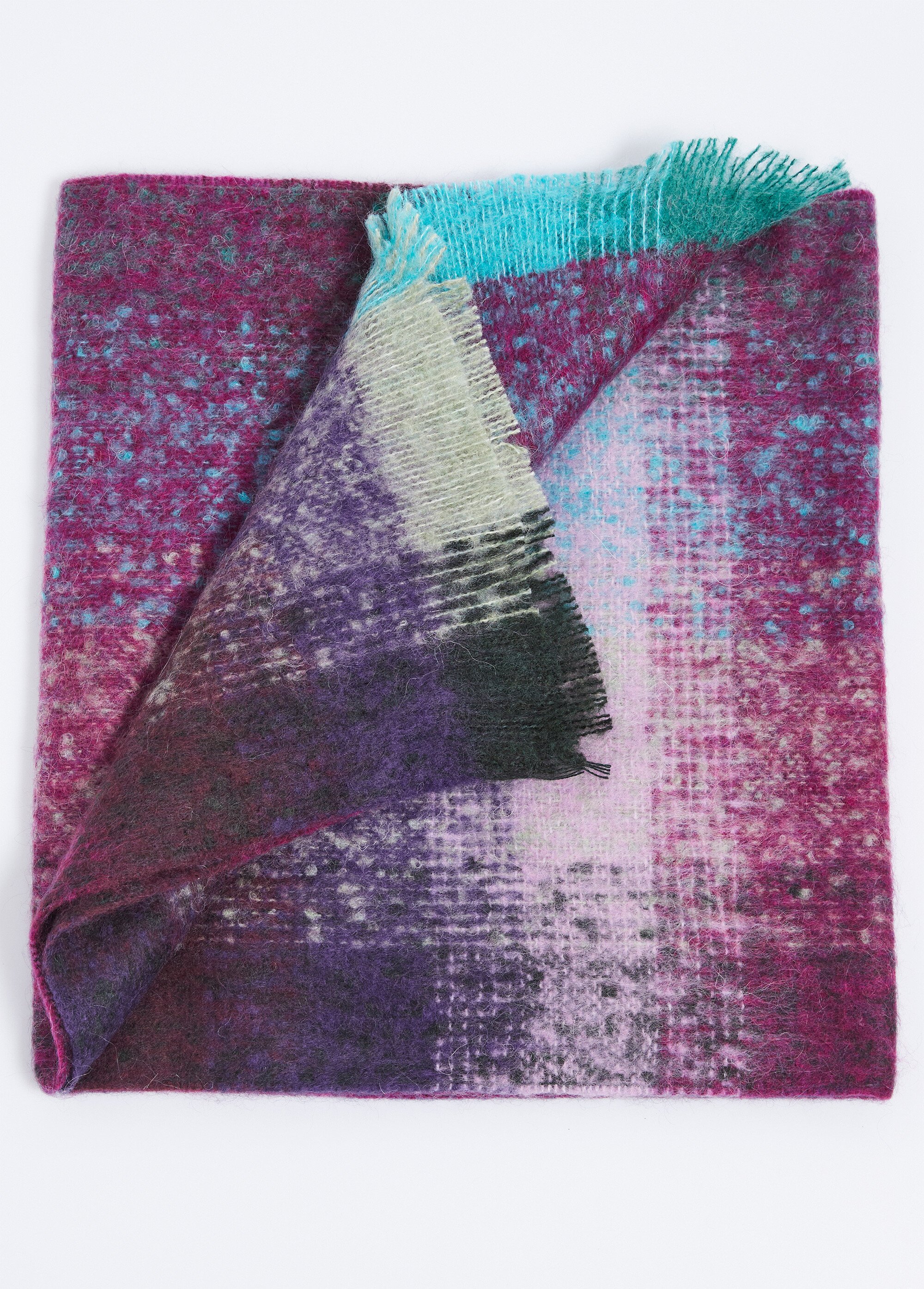 Écharpe frangée multicolore avec mohair