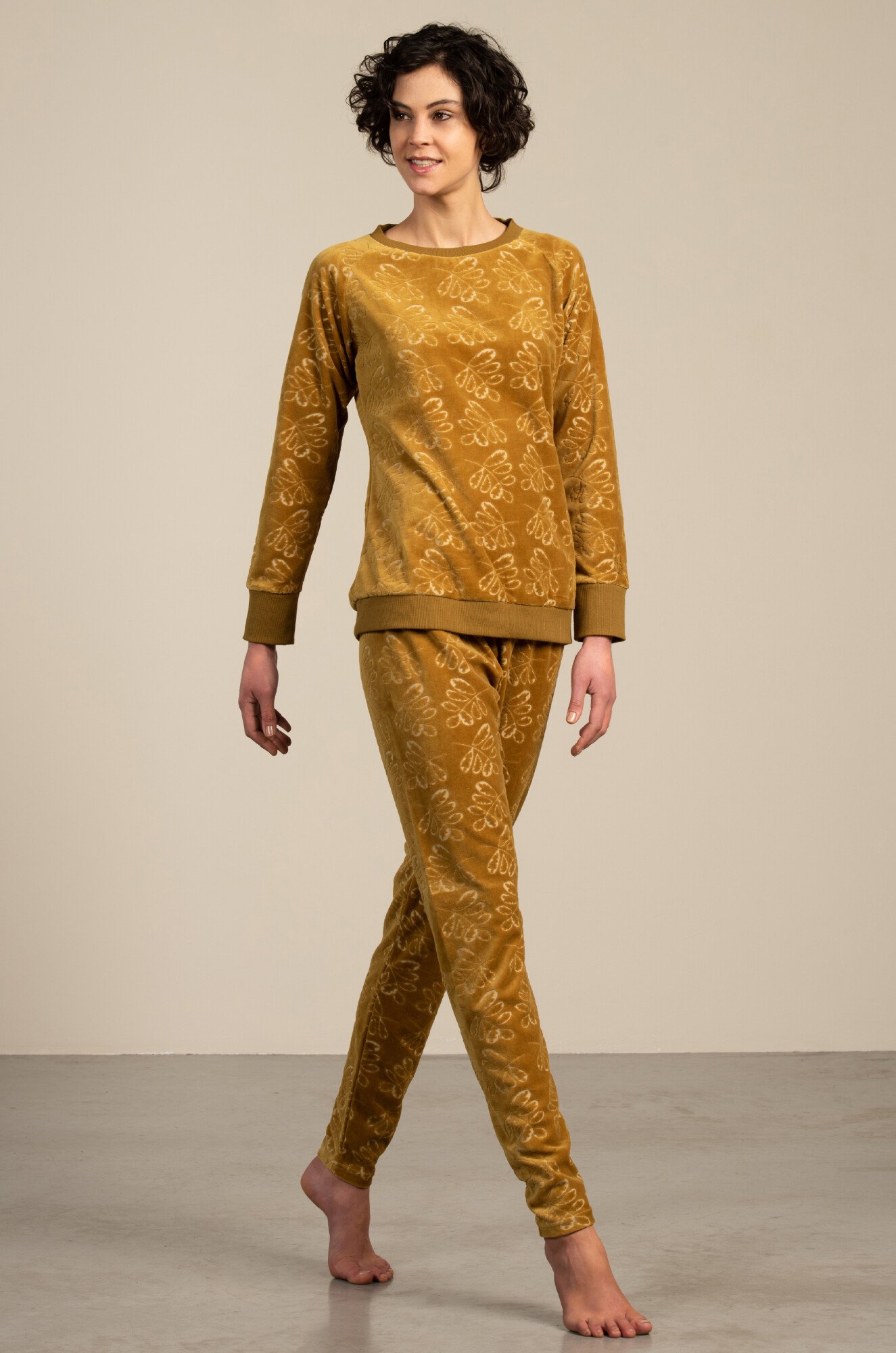 Pyjama en velours jacquard feuilles
