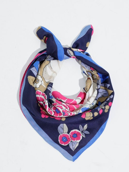 Foulard carré thème floral camélias Femme Bleu TD-FL25308 FA1