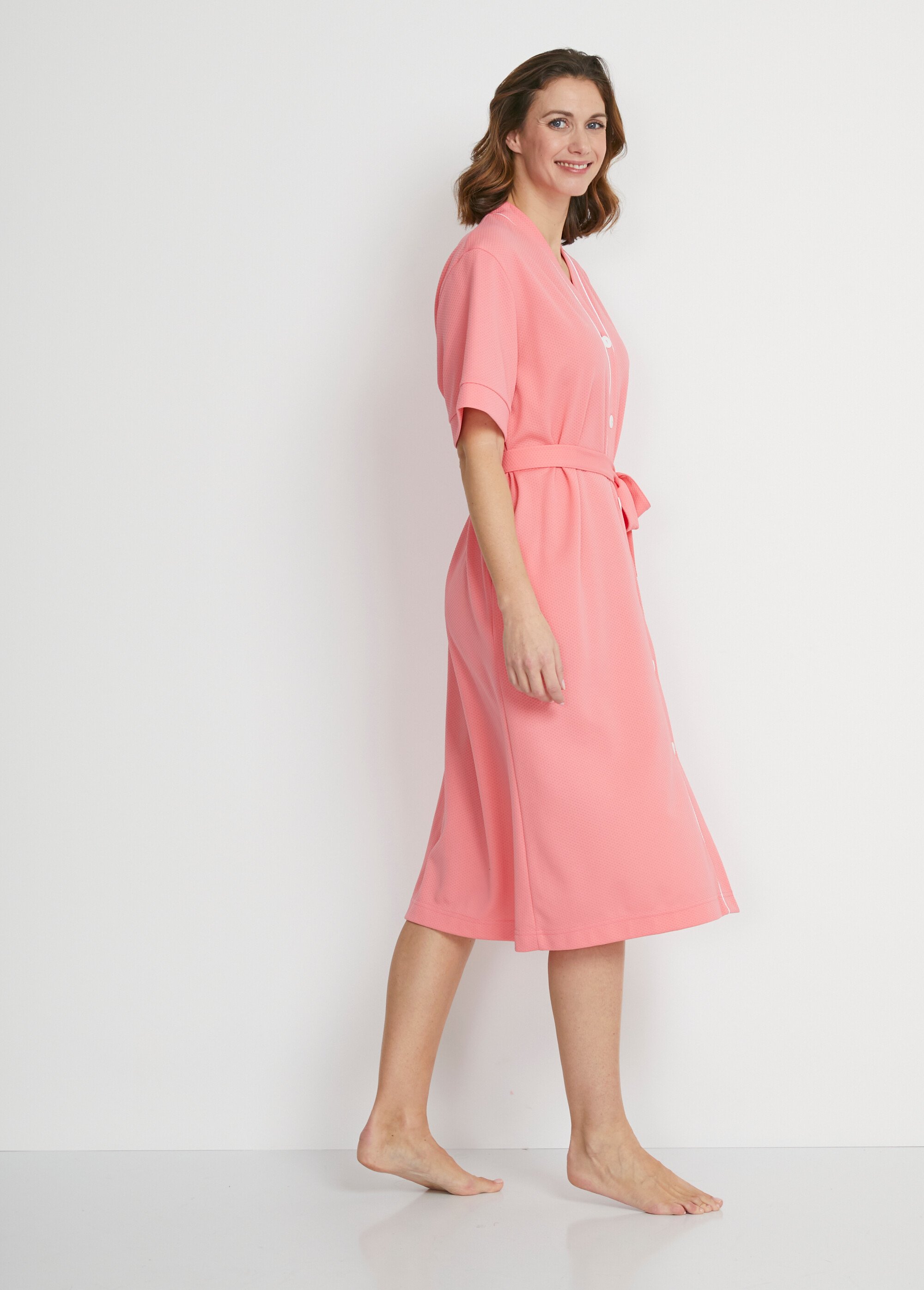 Peignoir mi-long en maille reliefée Femme Rose SKALLI DR1
