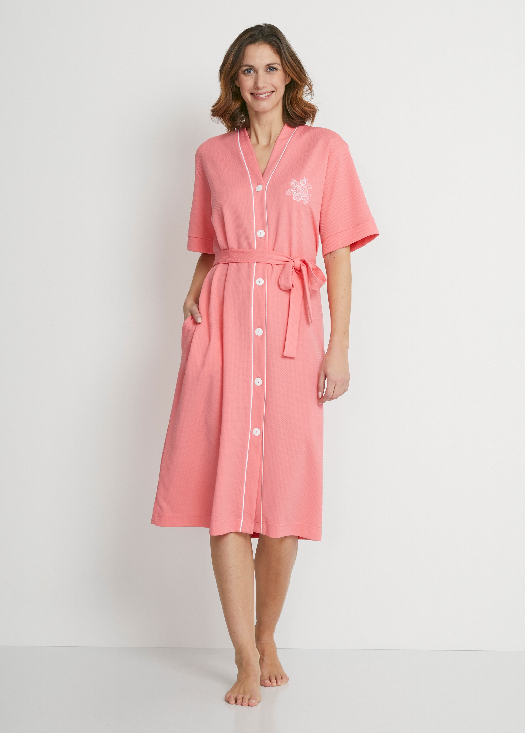 Peignoir mi-long en maille reliefée