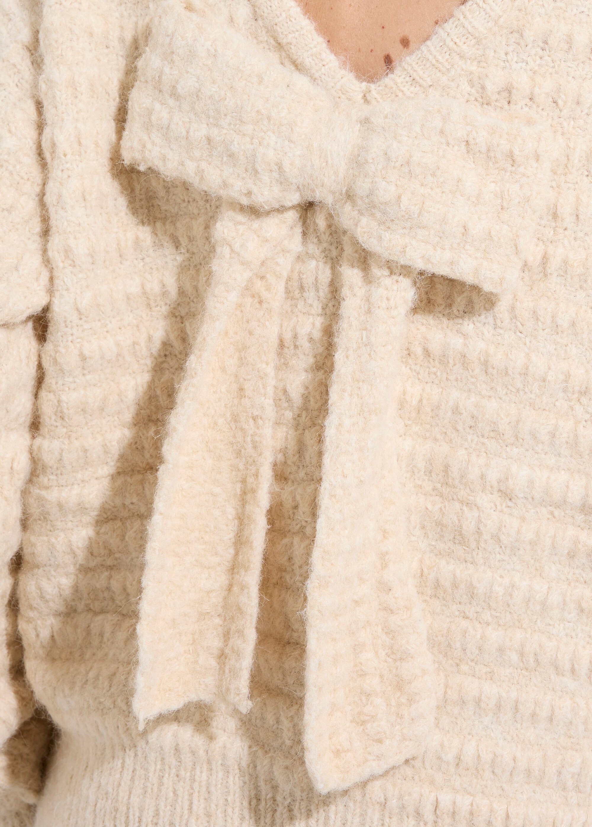 Pull chaud fantaisie en laine avec nœud Femme Beige JS-JP-7558 DE1