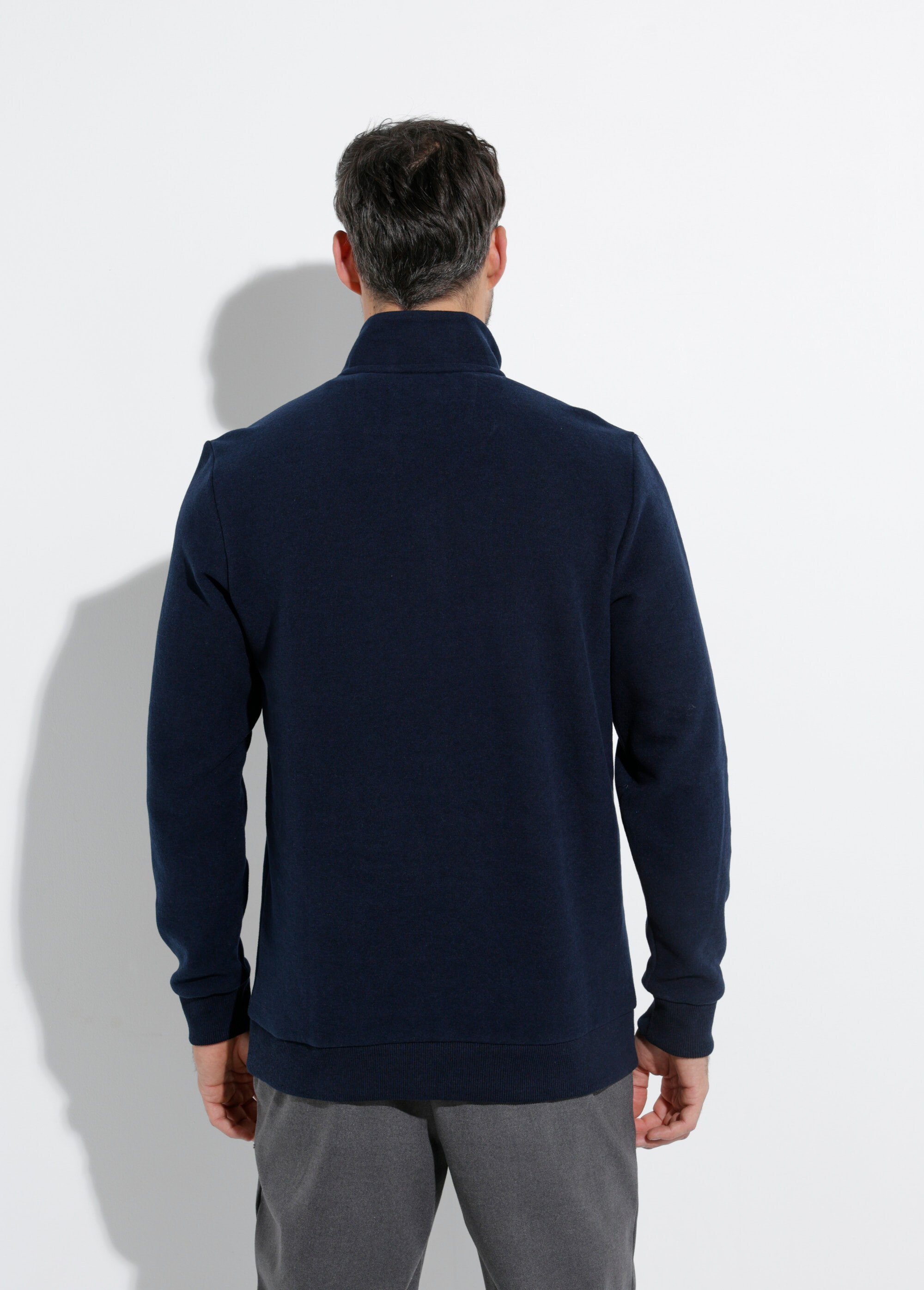 Pull épais jersey de coton, col zippé Homme Bleu STI22931 DO1