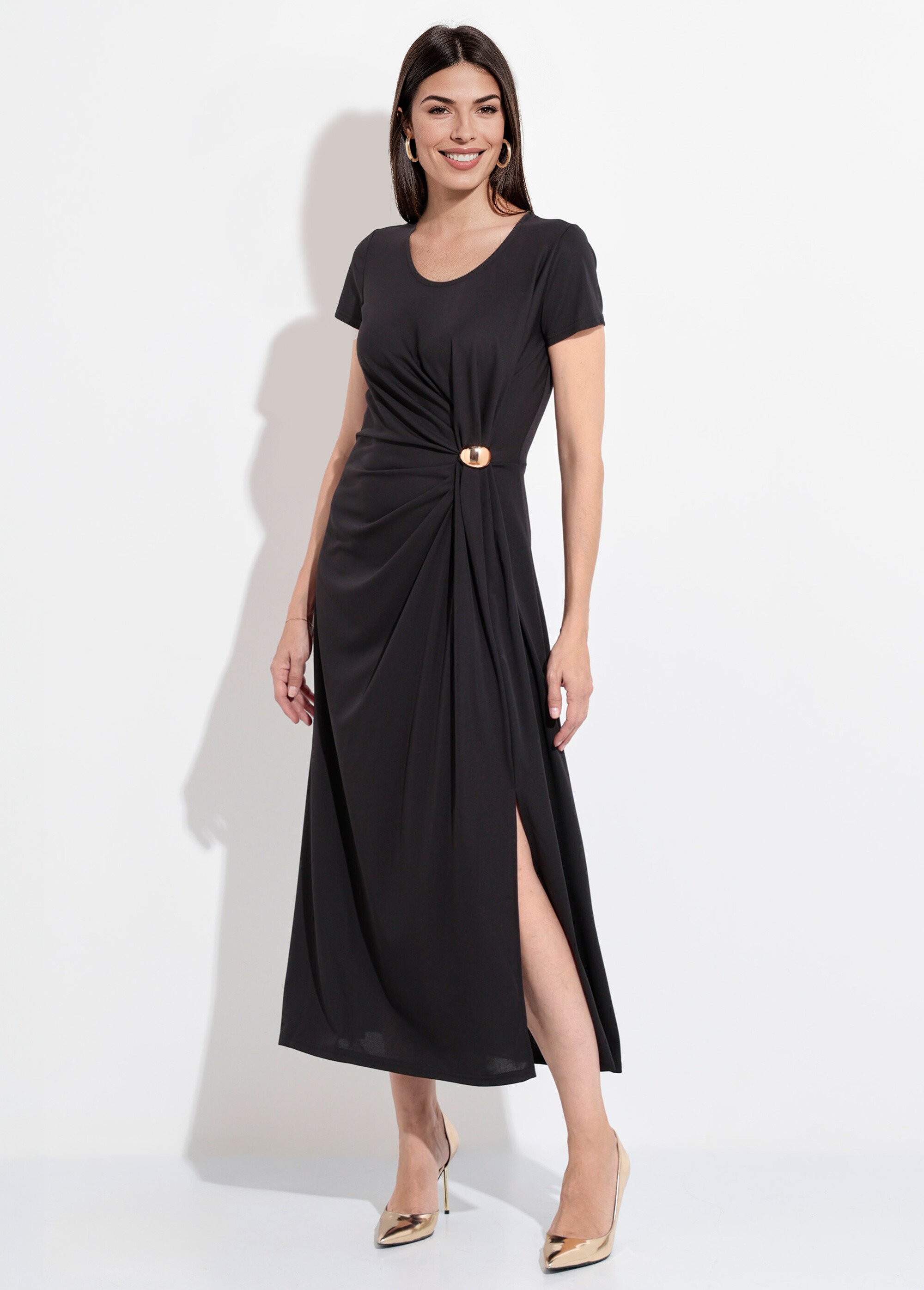 Robe longue en maille fluide détail bijou Femme Noir EGE-SCARLET FA1