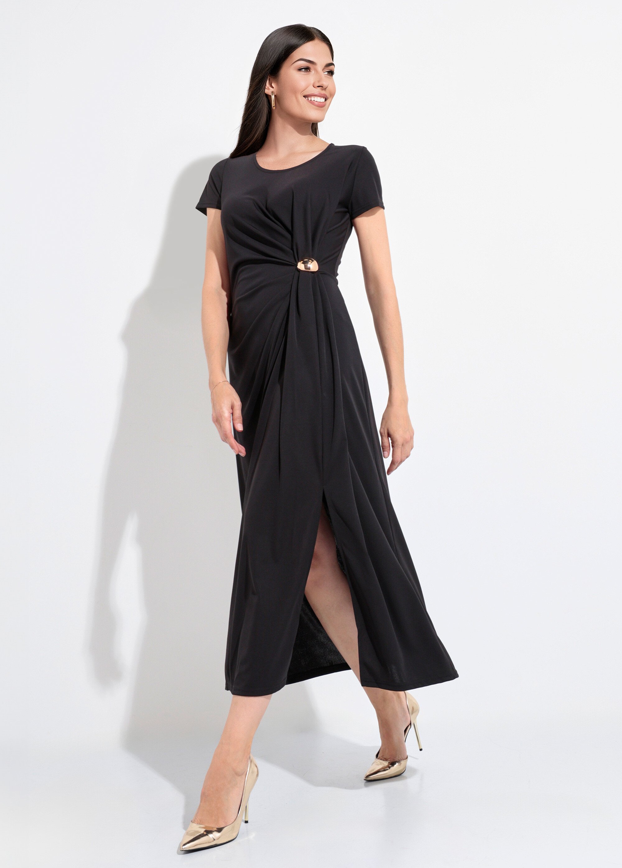 Robe longue en maille fluide détail bijou Femme Noir EGE-SCARLET MV1
