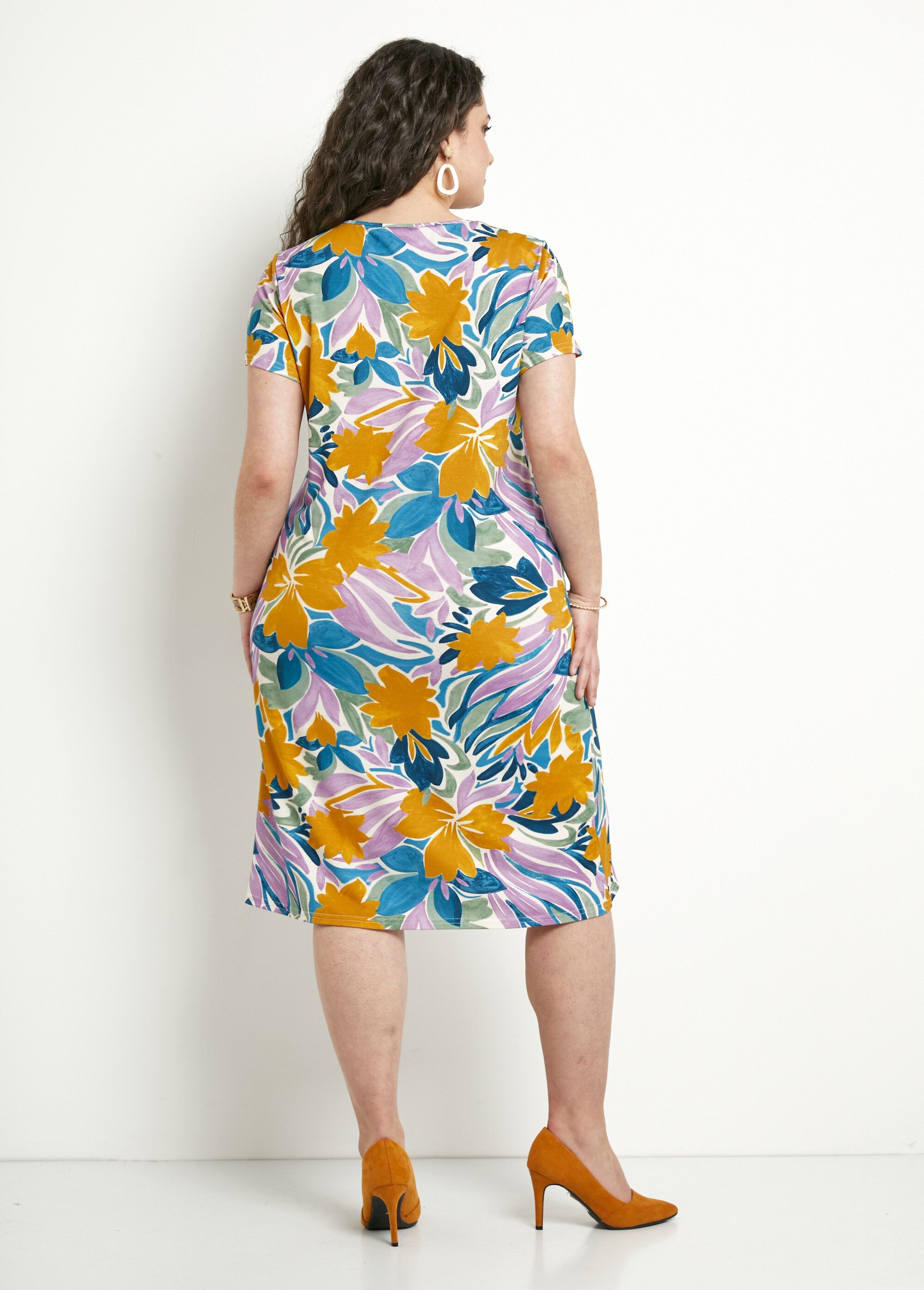 Robe Femme REVIC Taille 42 - Imprimé Fleurs Jaune Et Vert - Occasion Très Bon État